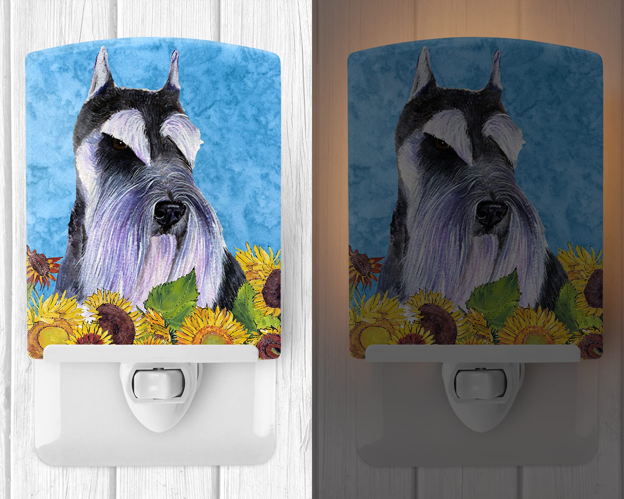 CarolineS Treasures Ceramic Night Light, Schnauzer In Summer Flowers, Ul-Certified, 6X4X3 Inches, Ideal For Bedroom, Bathroom, Nursery