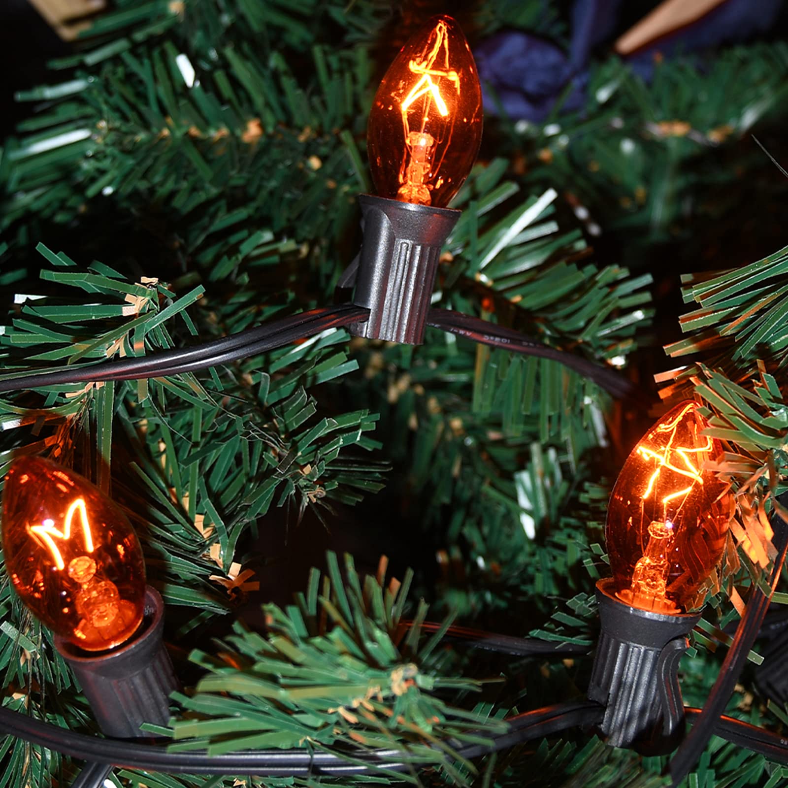 SUNSGNE C7 Orange Light Bulbs, 25 Pack, Clear Orange Incandescent, E12 Candelabra Base, 5 Watts