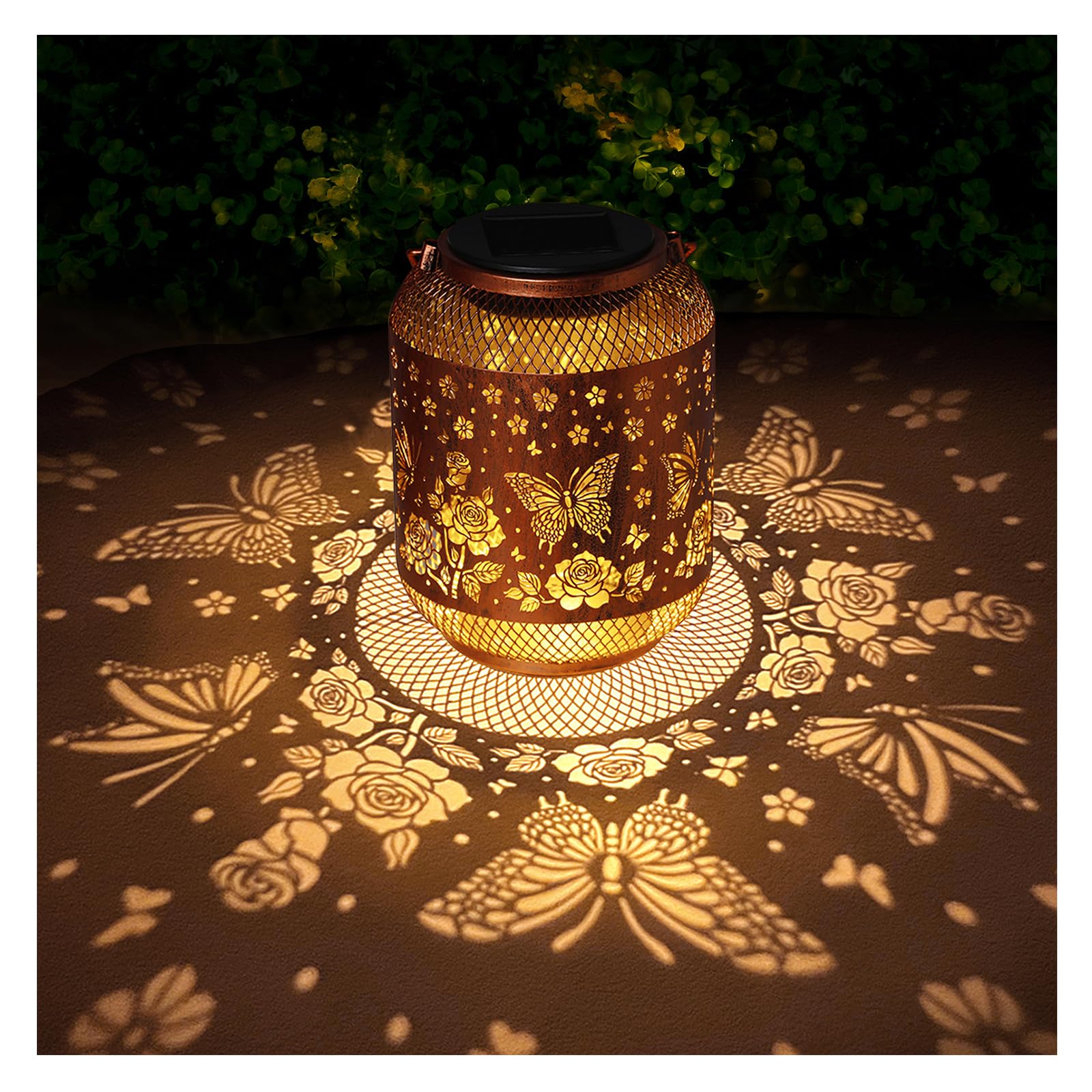 Butterfly Solar Lanterns Outdoor Waterproof Rose Garden Decor Gifts for Women Mom Grandma Hanging Solar Lights Metal Lantern Dec