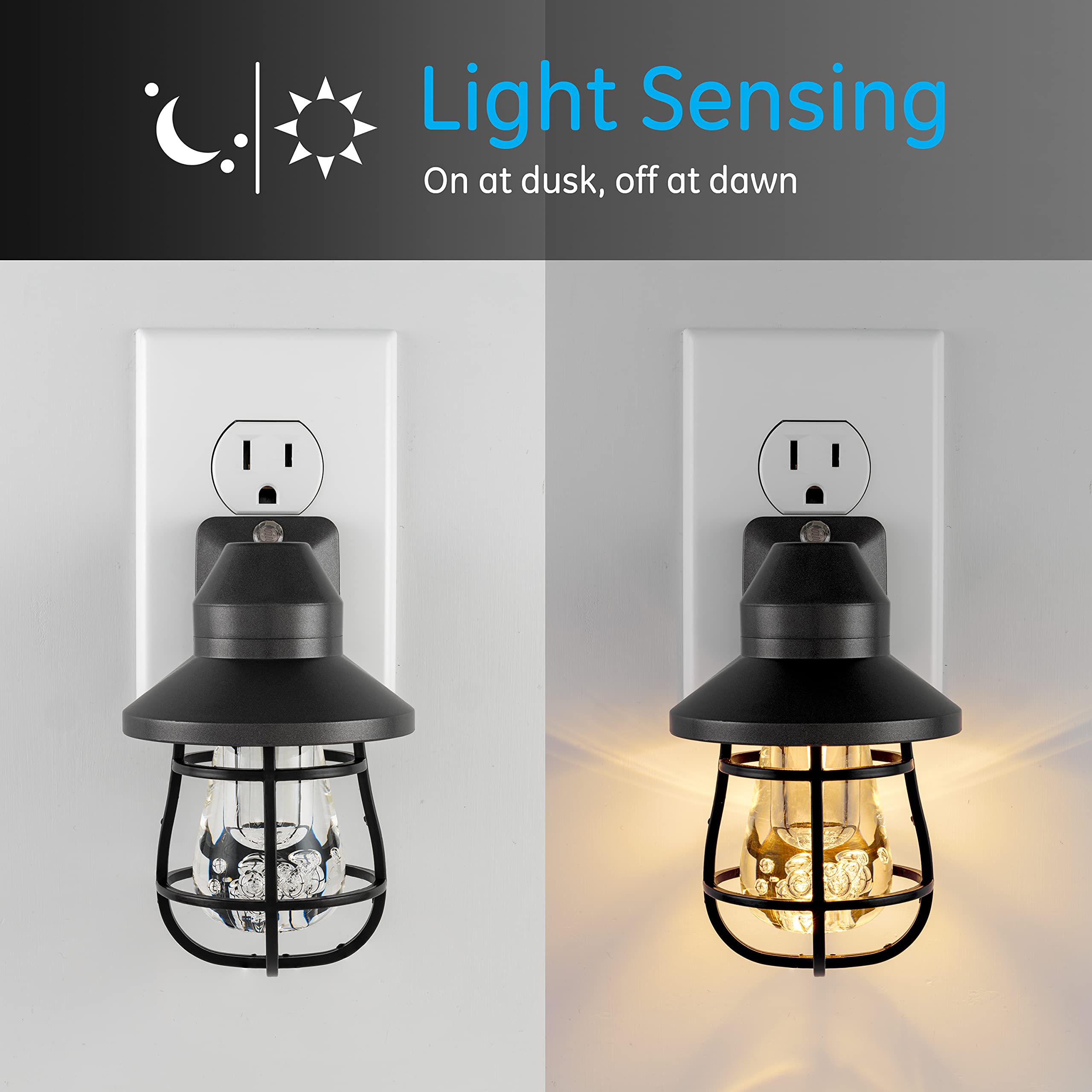 GE Vintage LED Night Light, Dusk-to-Dawn Sensor, Acrylic, 4 Pack, Black, Model 62461 - Ideal for Bedroom, Bathroom, Kitchen, Hallway