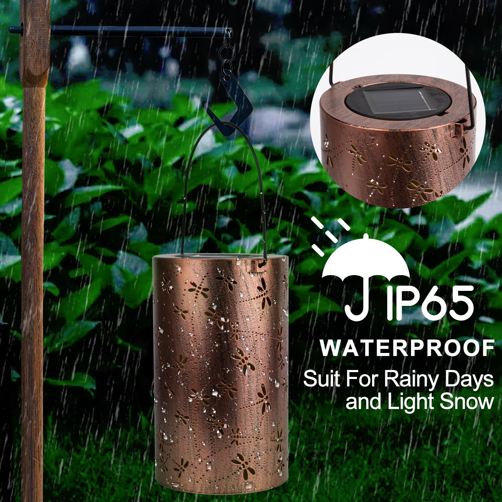 Firgione Dragonfly Solar Lanterns Outdoor 2 Pack - Metal Hanging Solar Powered Led Decorative Lights Unique Birthday Gifts For W