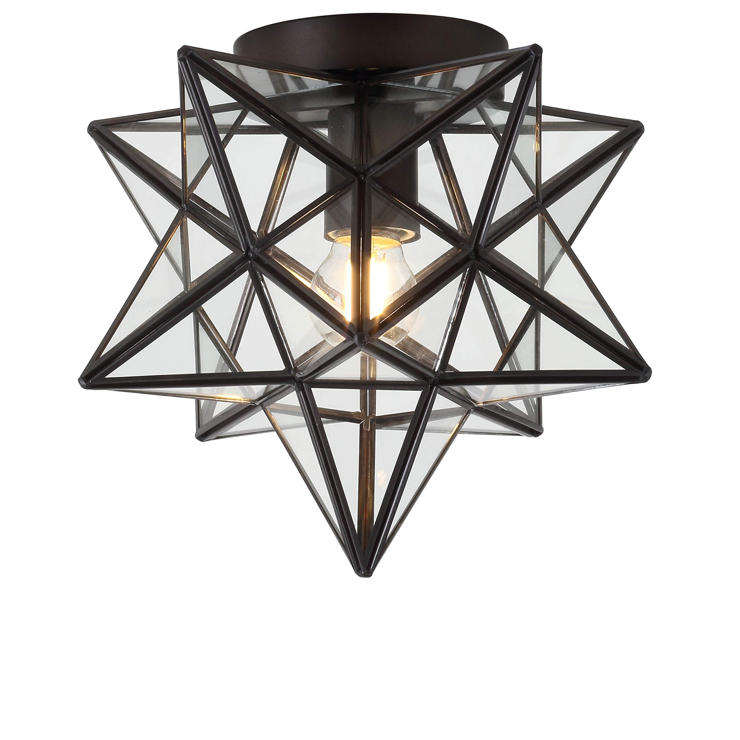 JONATHAN Y Stella 12in Moravian Star Flush Mount Light, Dimmable, Oil Rubbed Bronze/Mercury, Model JYL9035D