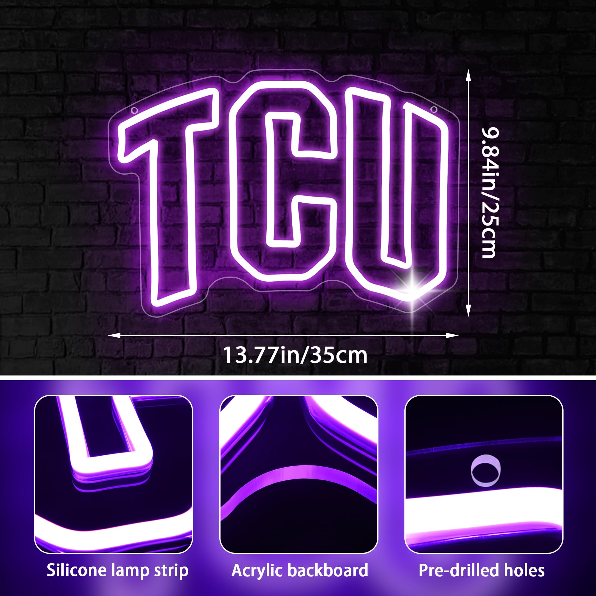 LALAON Neon Sign for Wall Decor - TCU Football Team Logo LED Light, Acrylic, 13.78x9.84in, Purple, Model ZKXD10010