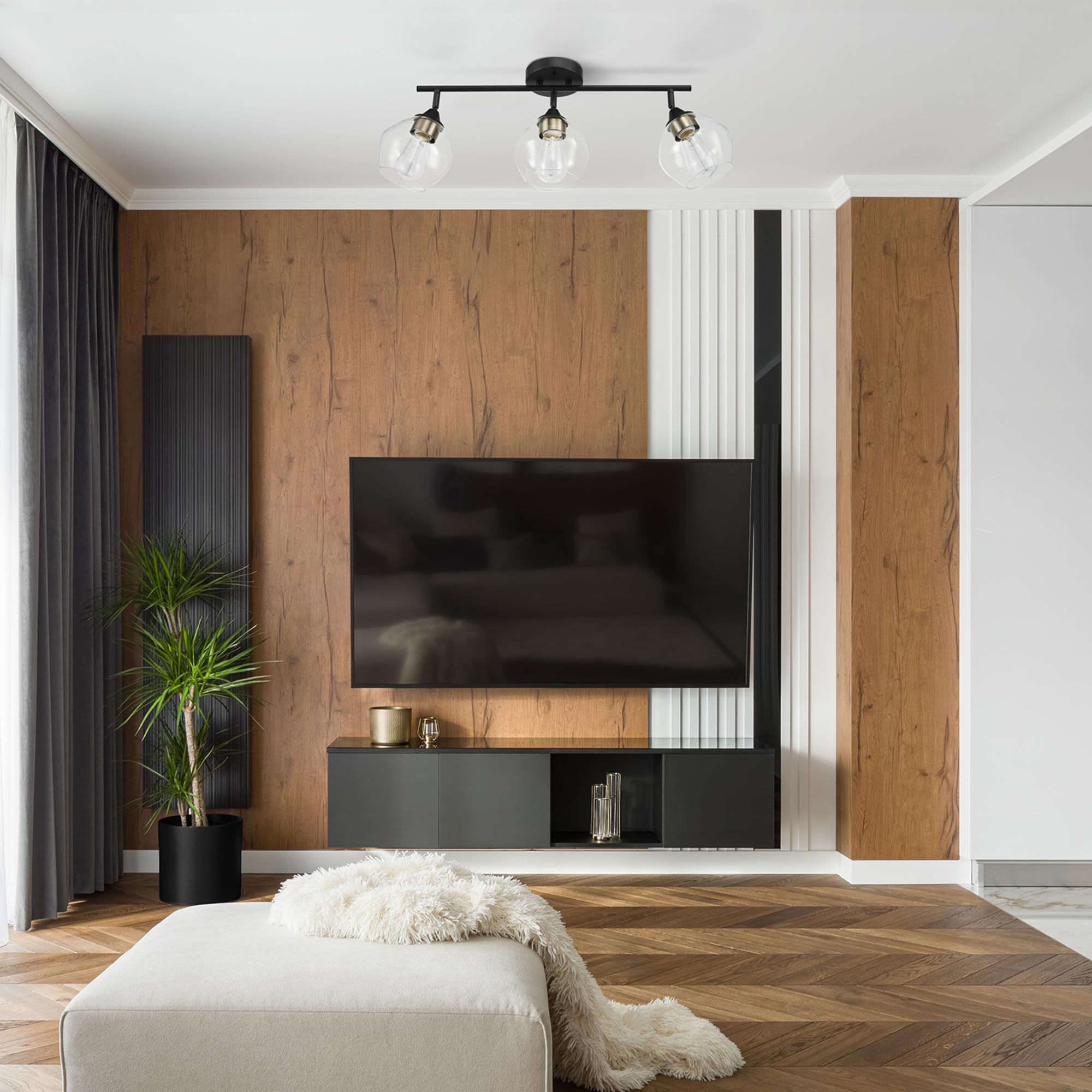 Globe Electric 59619 Harrow 3-Light Track Lighting, Matte Black, Antique Brass Accents, Clear Glass Shades, Bulbs Included, 650