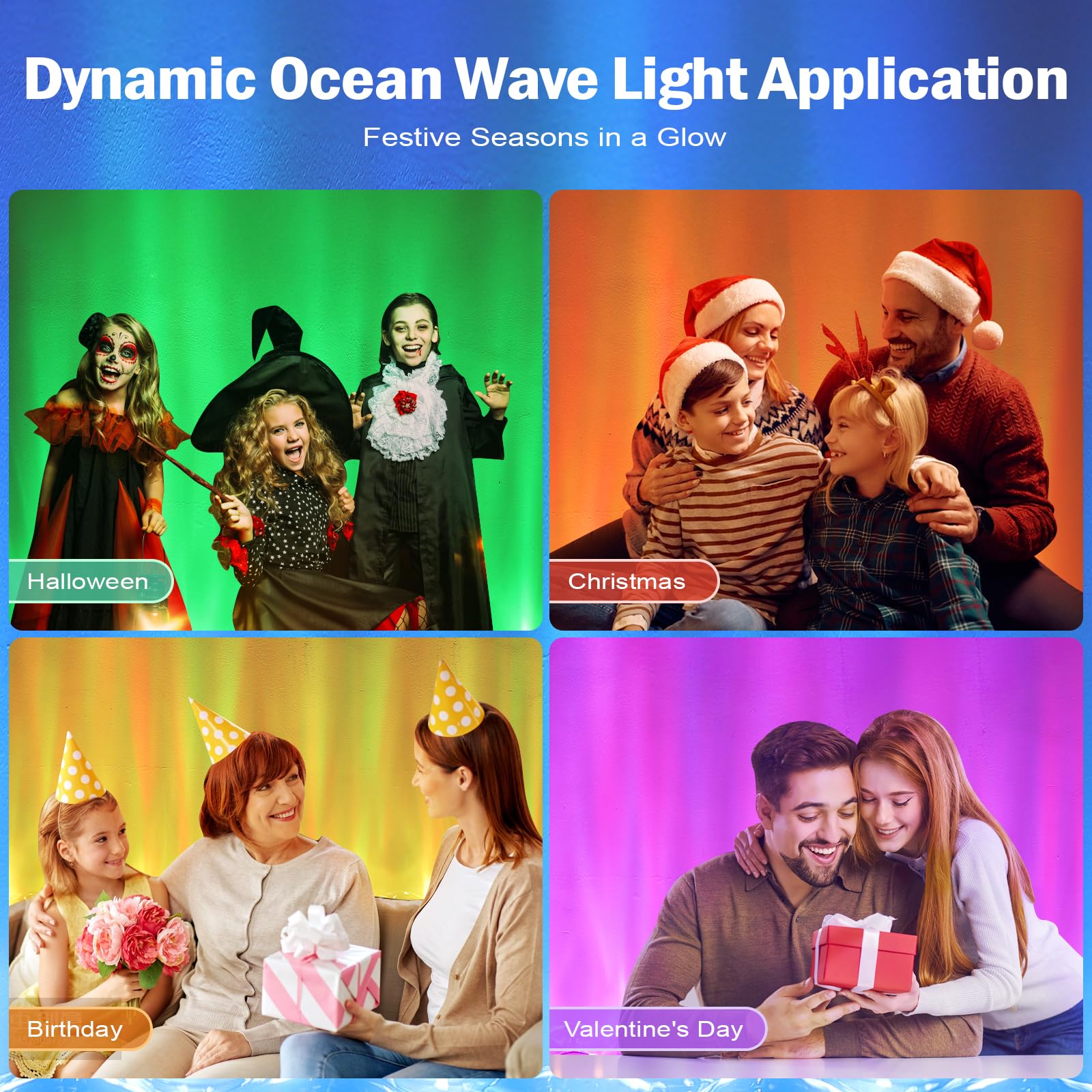 Caupel RGBW LED Ocean Wave Projector Lamp, 39.4" Aluminum, Color Changing Light for Bedroom & Gaming Room Decor