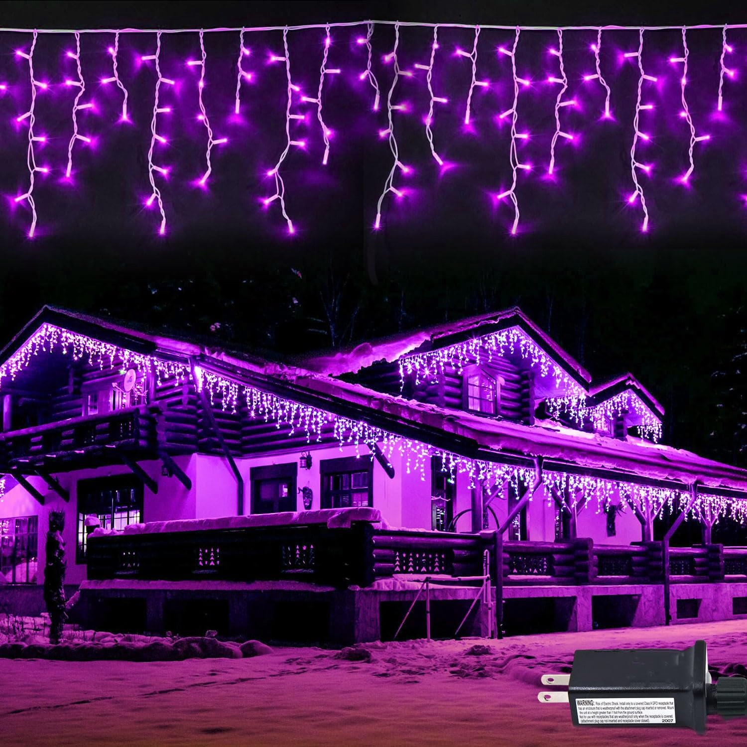 JMEXSUSS Purple Icicle Lights, 800 LED Waterproof, 8 Modes, Indoor/Outdoor, Model EXS-I-0800