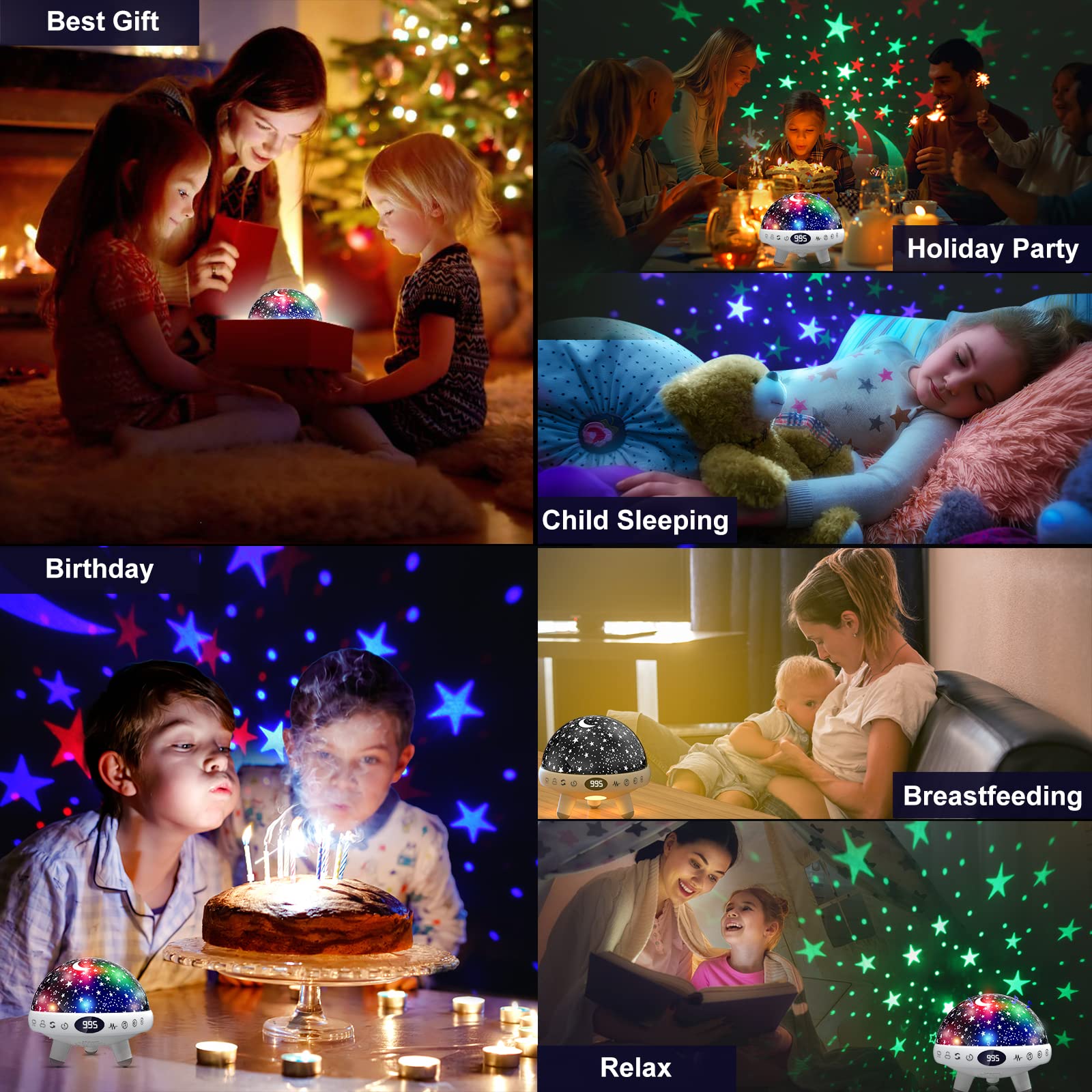 YACHANCE Kids Sound Machine & Night Light Projector, 29 Soothing Sounds, White, Model YC-008, Nursery Lamp for Baby Sleep