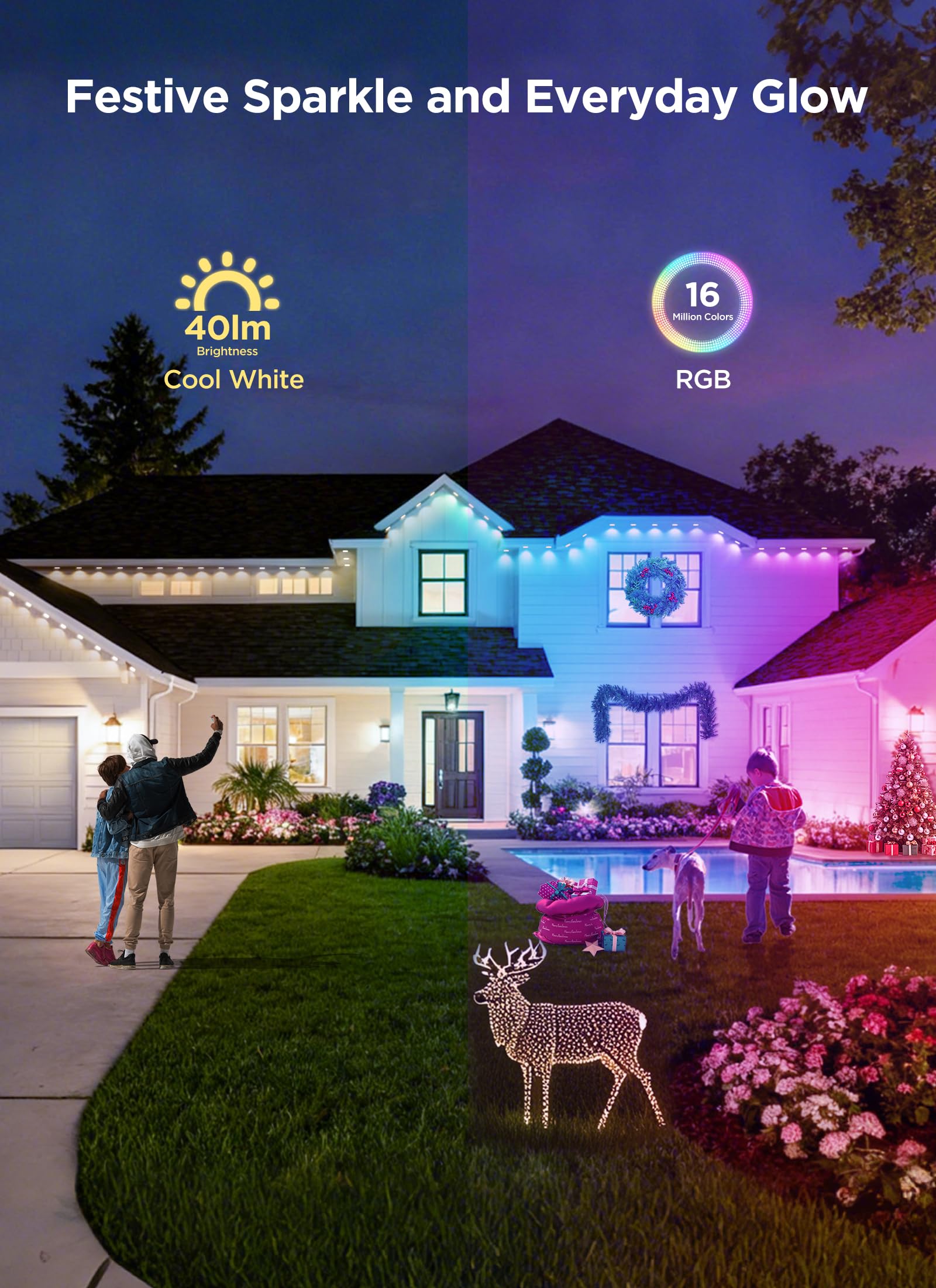 Smartdawn Permanent Outdoor Lights  100Ft 64 Bulbs Rgbic Led Outdoor String Lights  Diy Scene Mode  Ip68 Waterproof Christmas Lights For Daily Decor  House Roof  Holiday Decorations  Outside