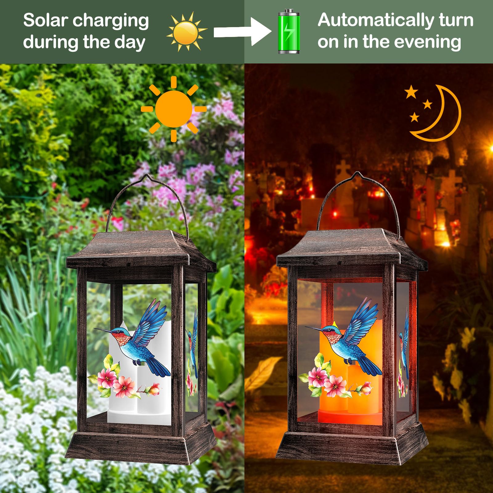 Solar Lanterns, Hummingbird Outdoor Hanging Lanterns, Metal Solar Lights, Gardening Gift For Mom Women Mother'S Day, Garden Deco