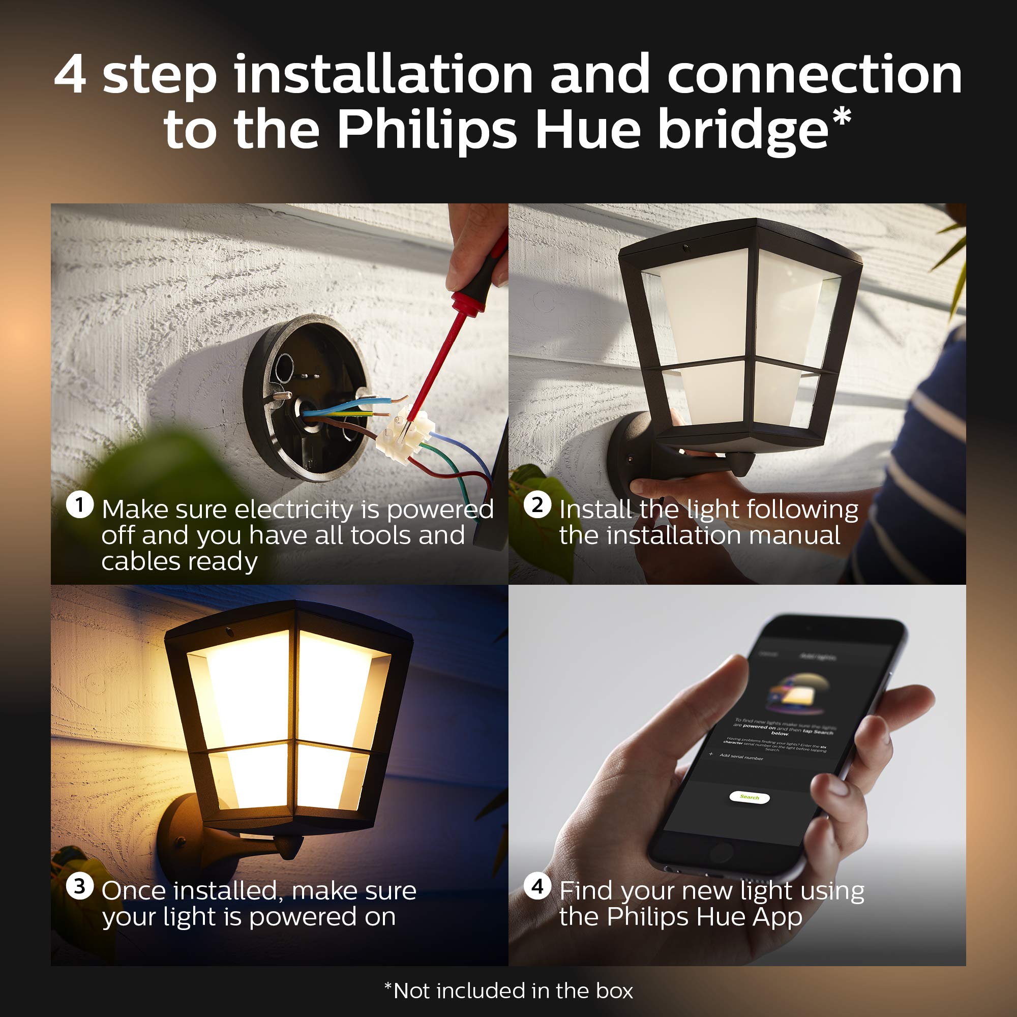 Philips Hue Econic Up Outdoor Smart Wall Light - Black - E26 Color-Changing Led Bulb - 1 Pack - Requires Hue Bridge - Weatherproof