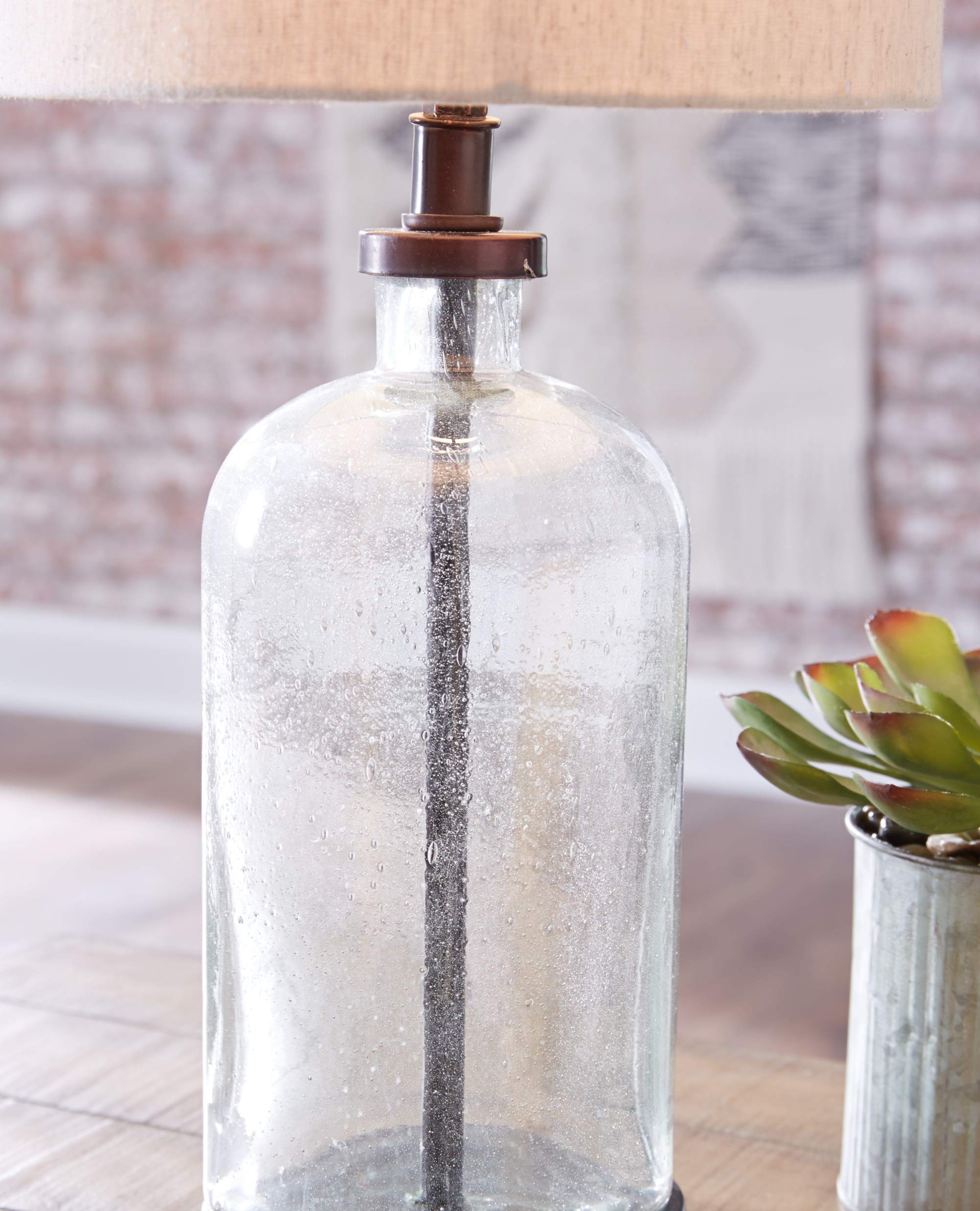 Signature Design by Ashley Table Lamp, 22.5in Modern Farmhouse, Bronze, Glass, Model L430674, 10inW x 10inD x 23inH