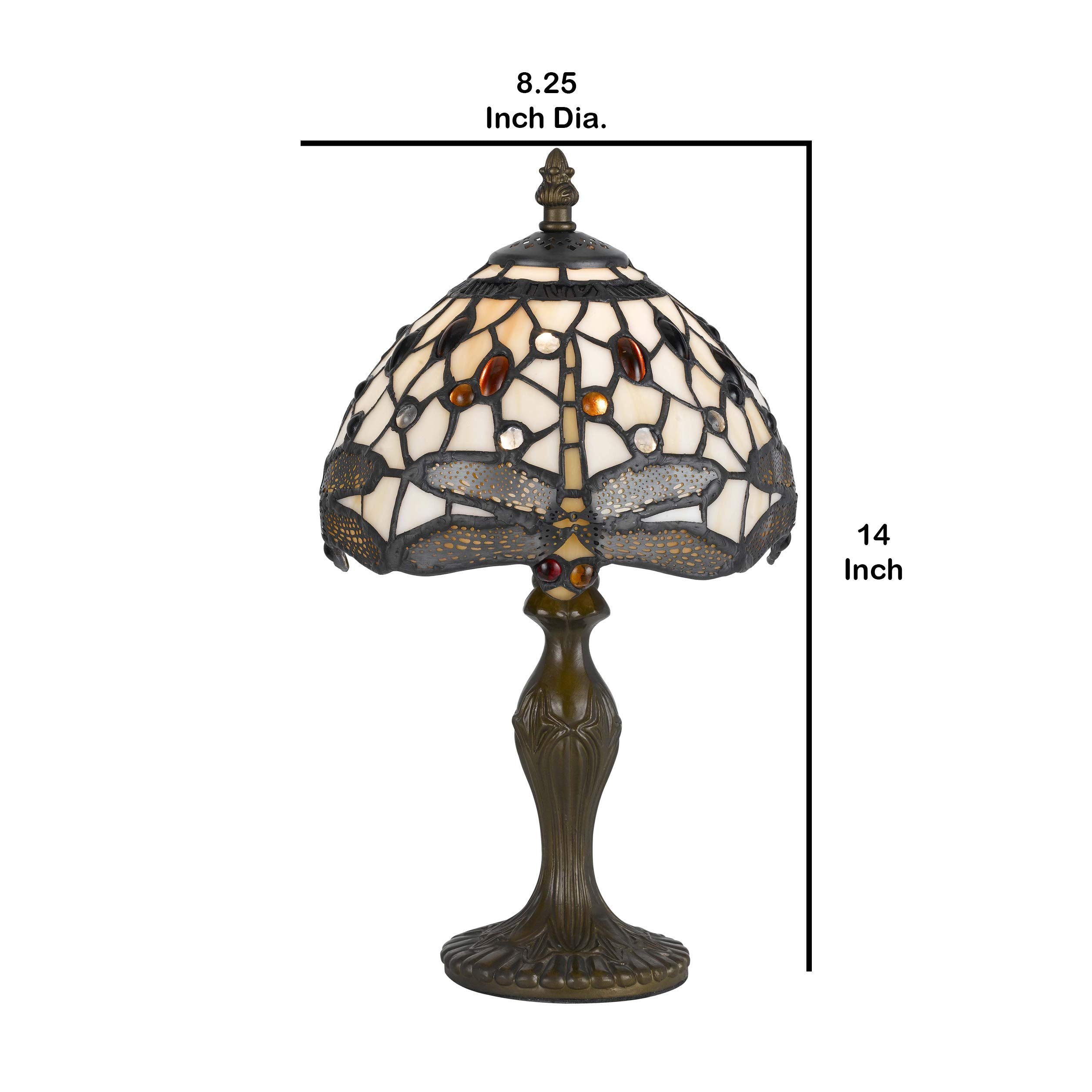 Benzara Tiffany Table Lamp, Metal Body, Dragonfly Design Shade, Multicolor, Model BM223642
