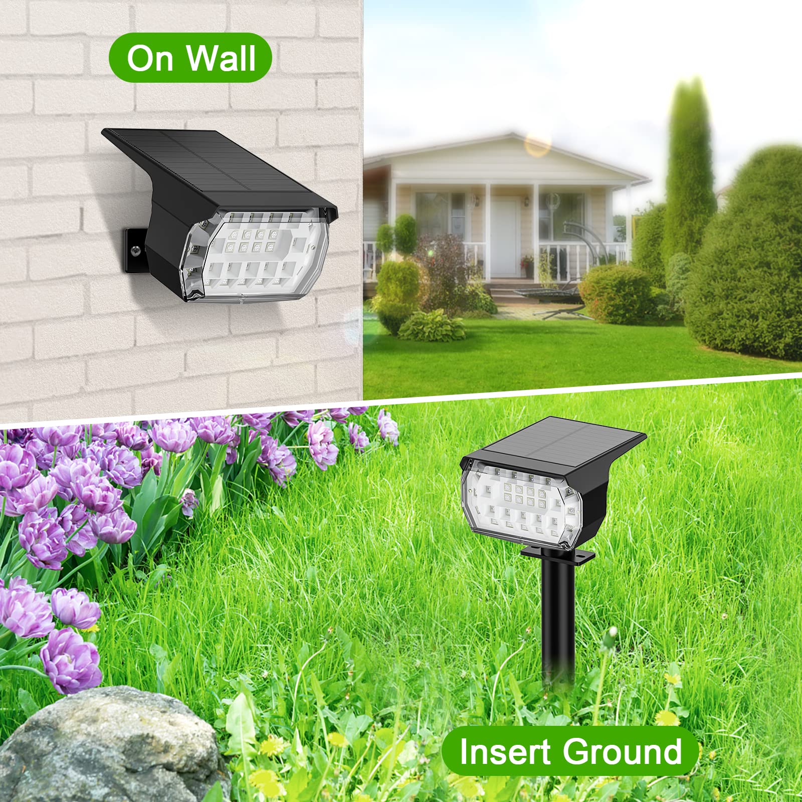 Lansow Color Changing Solar Spot Lights, 7 Modes, 4 Pack, Waterproof Landscape Flood Lights