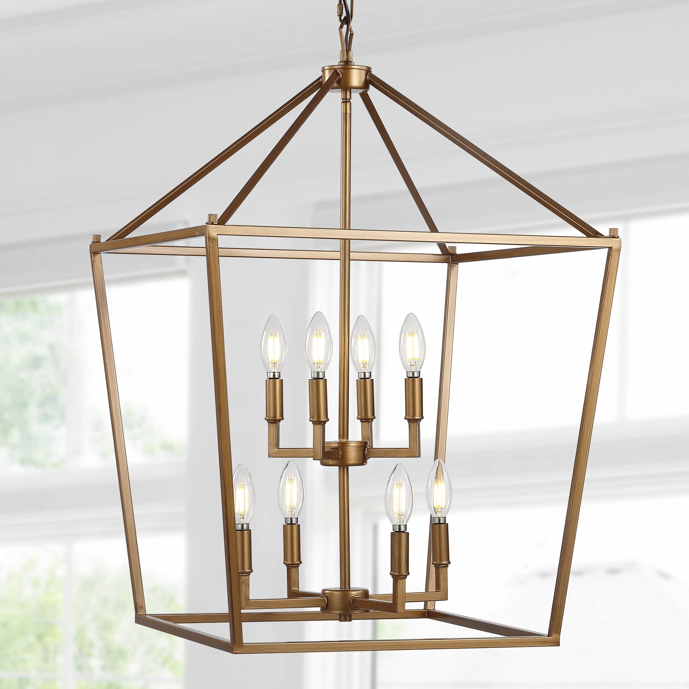 Jonathan Y Pagoda Lantern Pendant Light, Dimmable Metal, 20 Antique Gold, Model Jyl7438B, Ideal For Dining Room, Living Room, Kitchen