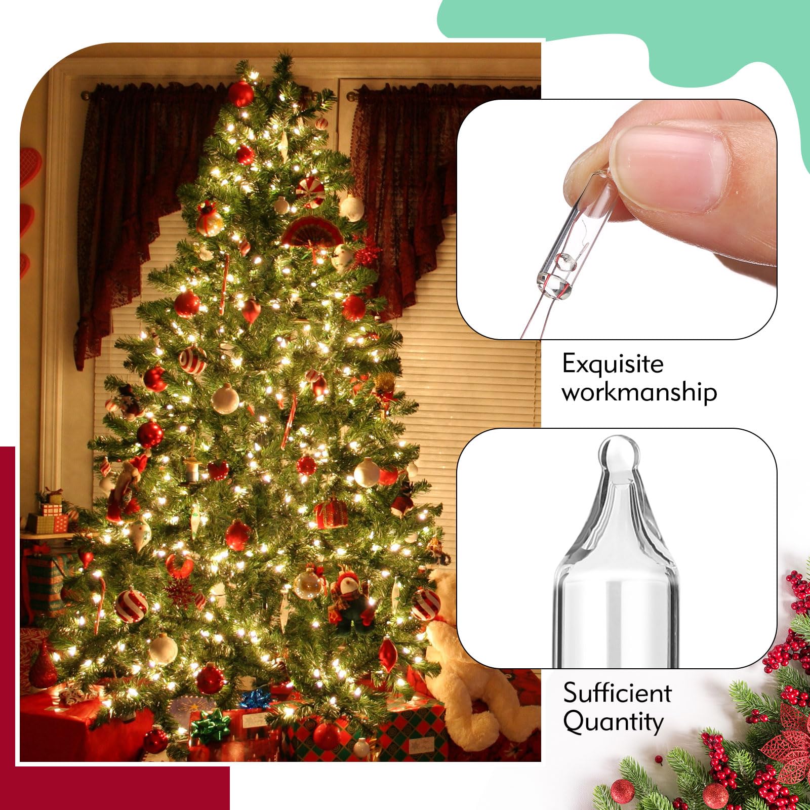 Mudder 100 Pcs Christmas Mini Replacement Light Bulbs, Warm White, 2.5V*0.1A, Indoor/Outdoor String Lights for Holiday Decor
