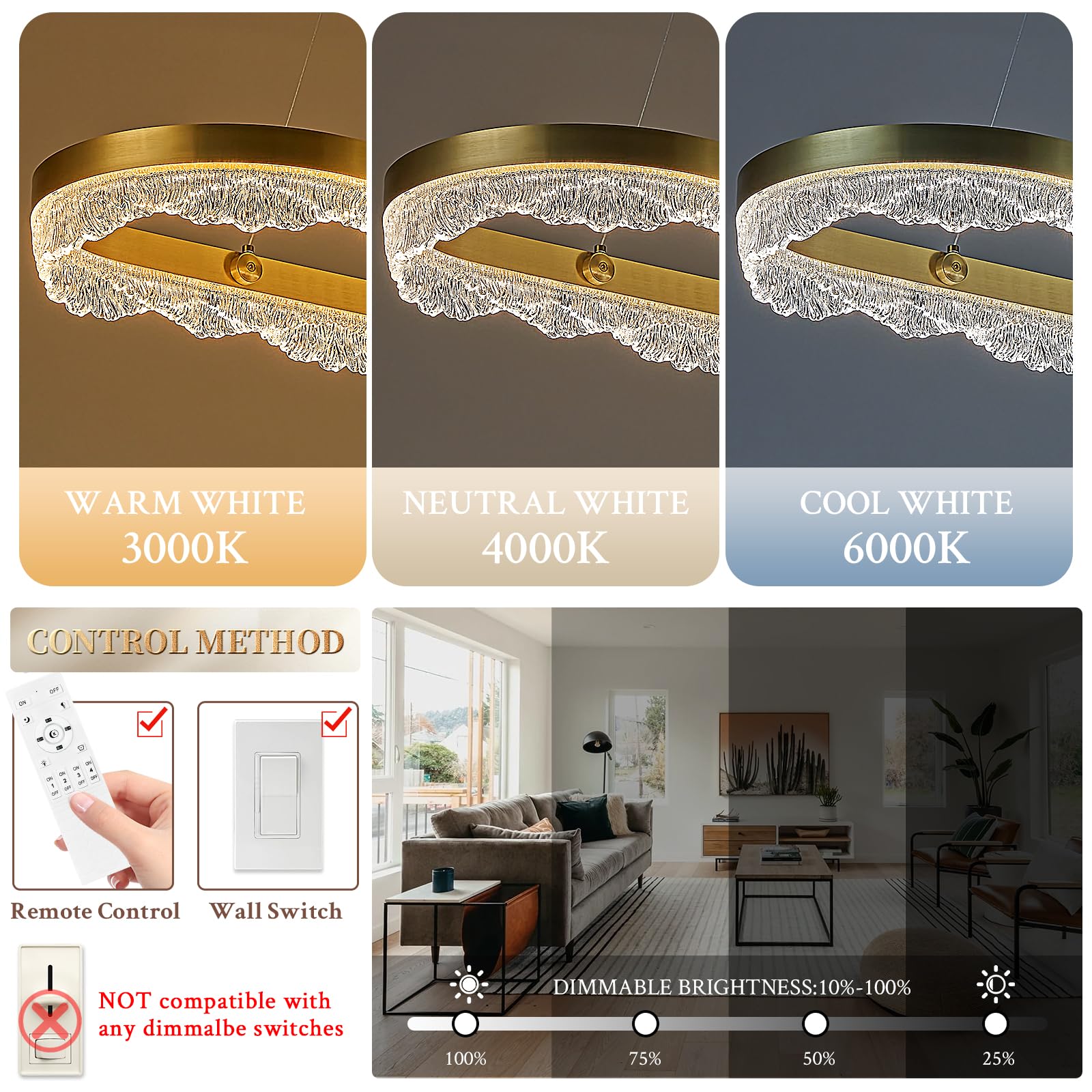 Sparklelf Modern Gold Chandelier L39.4? Luxury Rectangular Led Chandelier For Dining Room Luxury Dimmable Flush Mount Pendant Li