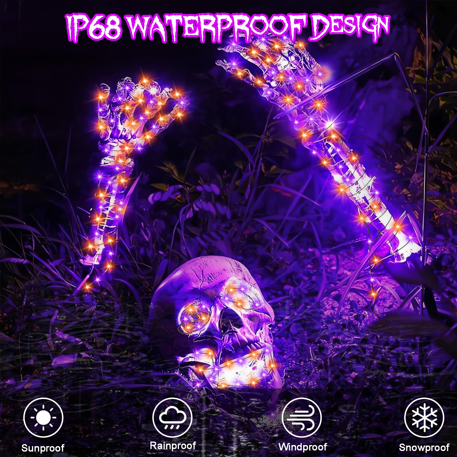 4 Pack Halloween Solar Fairy Lights 131.2Ft 400 Leds Outdoor Twinkle Lights With 8 Modes, Waterproof Silver Wire String Lights For Garden Patio Party Decorations (Orange Purple)