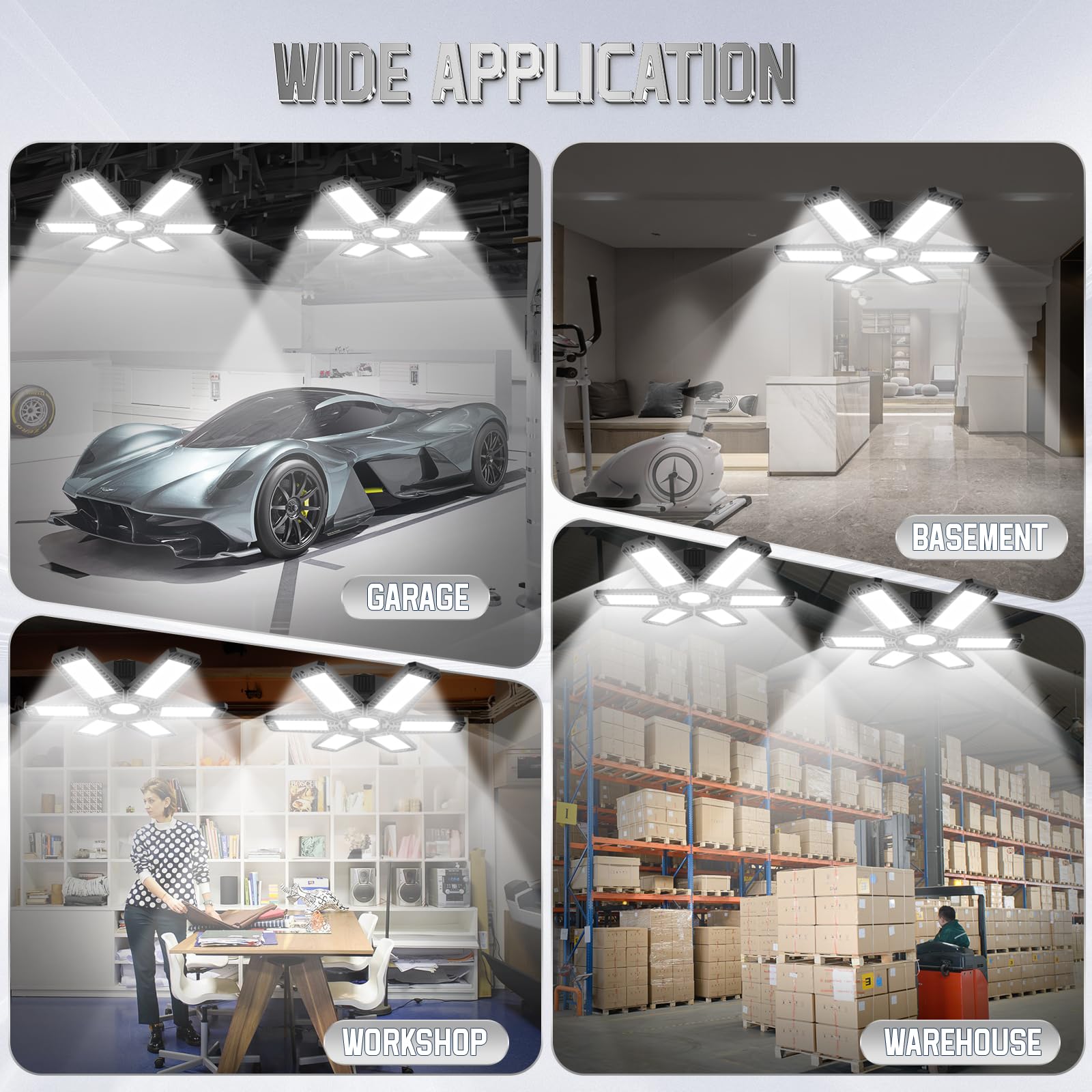 Topaubub Garage Light 4 Pack 160W, 16000Lm Led Lights For Garage With 6+1 Deformable Panels 6500K Screw In Led Shop Lighting For