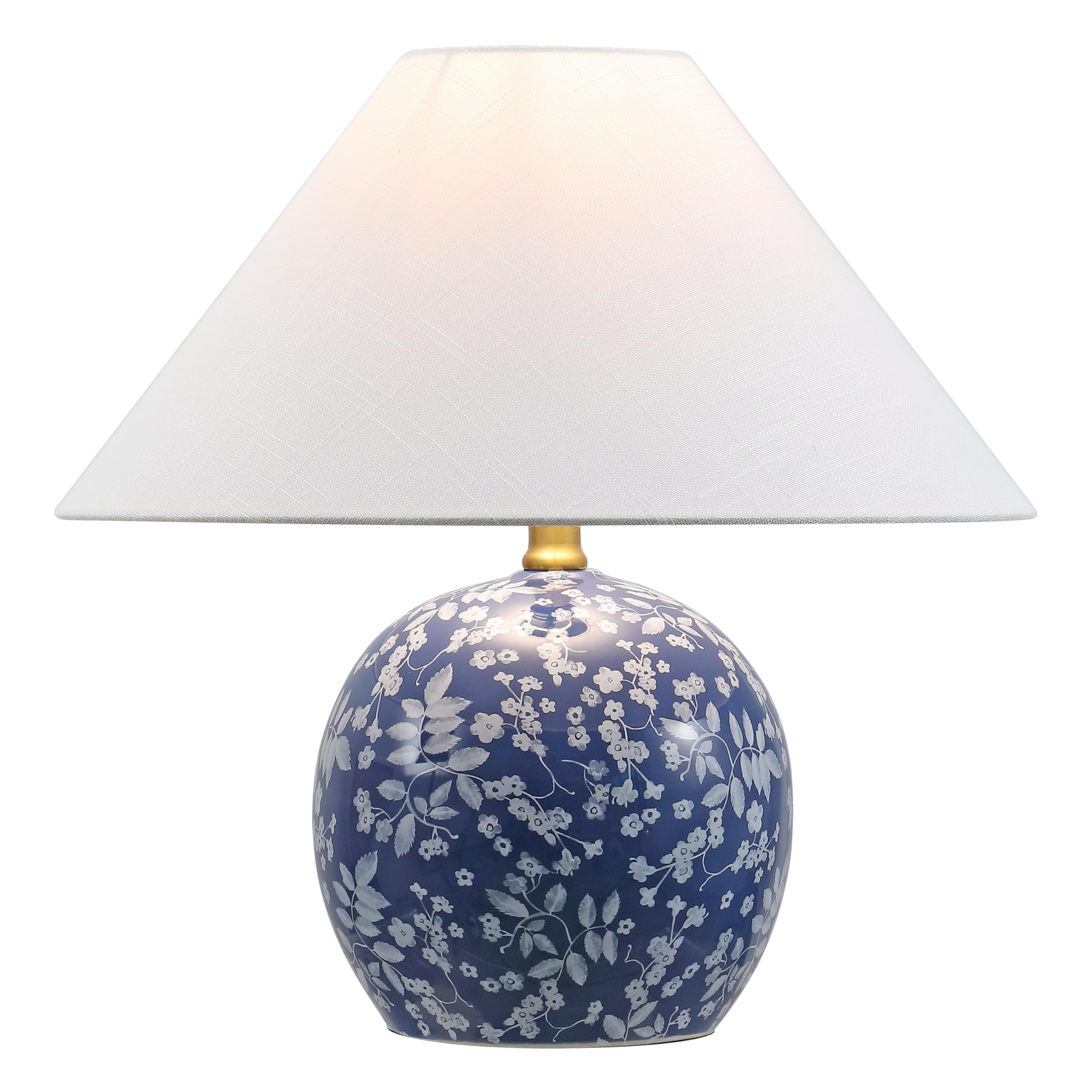 JONATHAN Y 17.25 Blue/White Modern Cottage Floral Ceramic Globe Table Lamp for Bedroom, White Linen Shade, LED Bulb Included, Fr