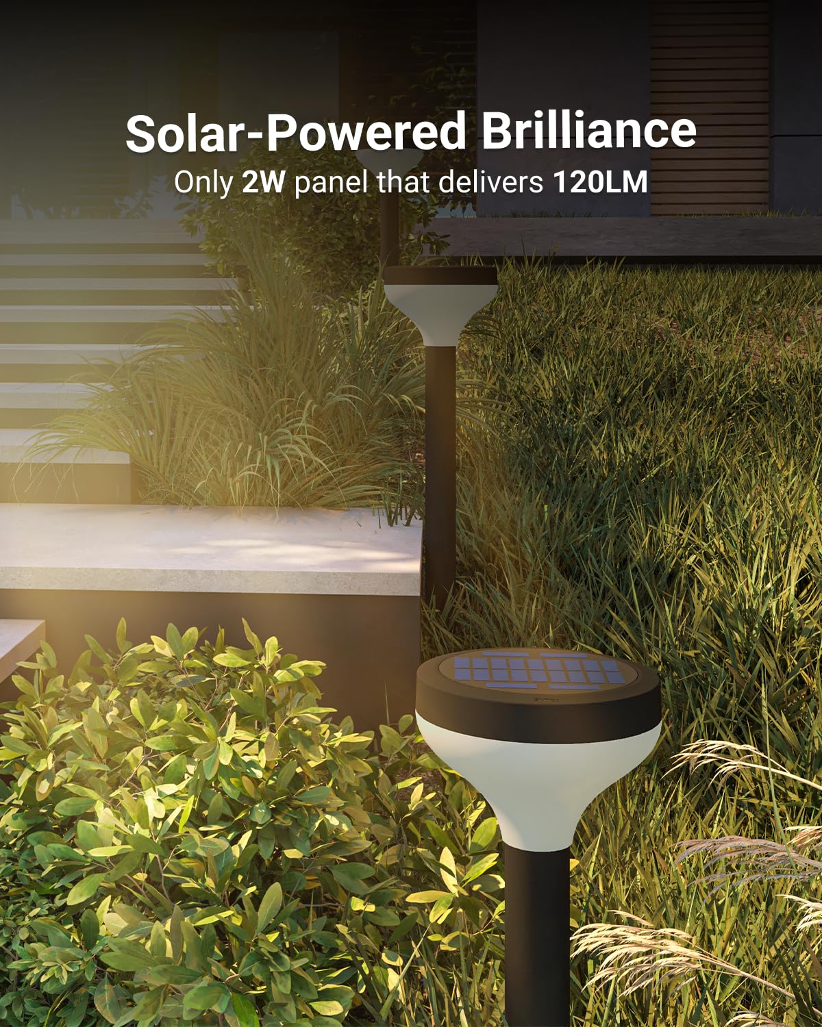Sunco Lighting 6 Pack Round Solar Pathway Lights, Dimmable 120 LM, 2CCT 2700K/4000K, Durable ABS for Garden, Walkway, Drive