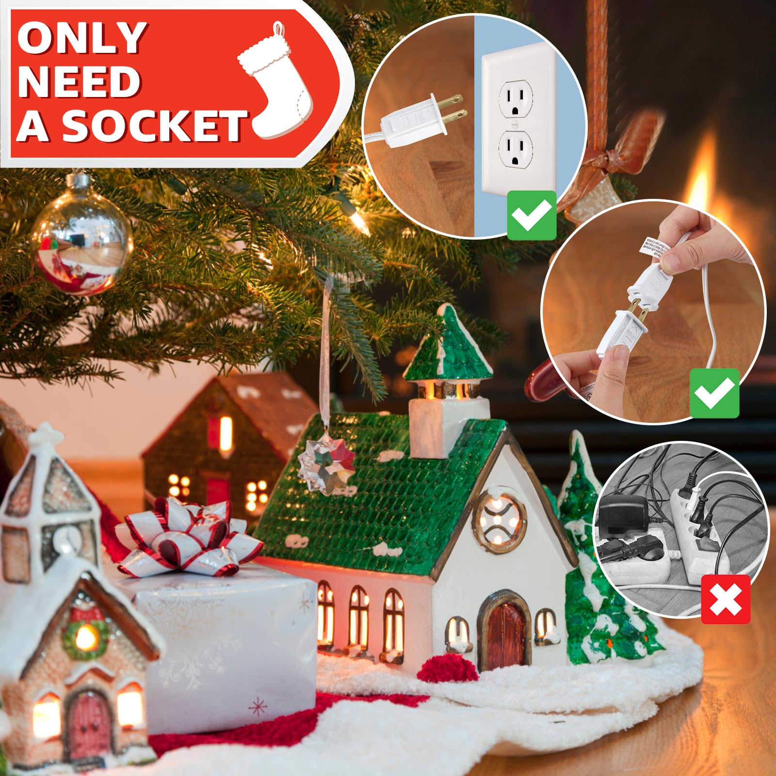 Aomitop C7 LED Light Bulb Cord with 10 White Bulbs for Christmas Village Decoration