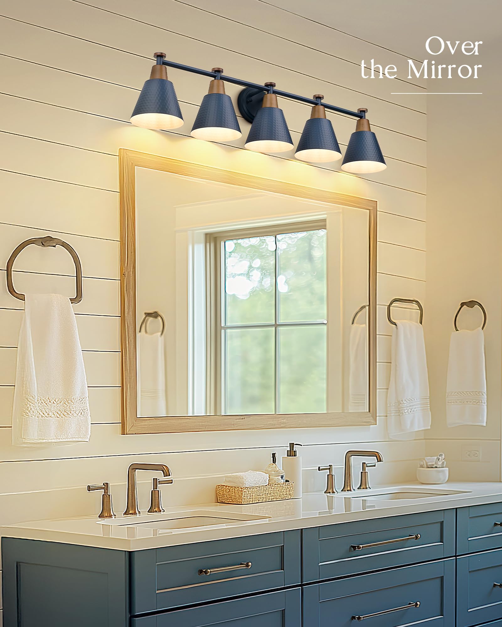 Femila 5 Light Bathroom Vanity Light, 37.4'' Bathroom Lighting Fixtures Over Mirror, Blue Finish, E26 Base, 4Fg59B-5W Blue