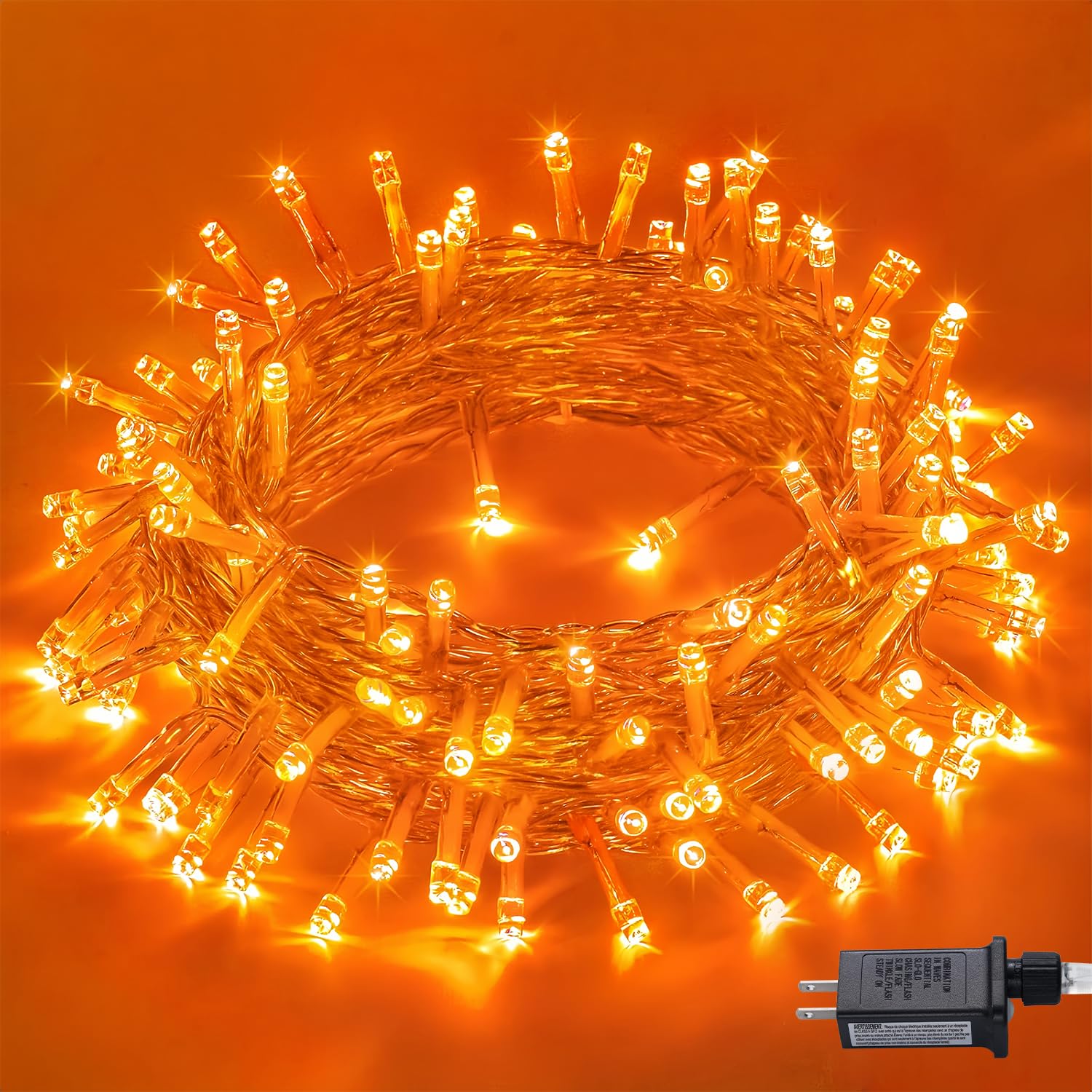 JMEXSUSS 150 LED Orange Halloween String Lights, 59 FT, Indoor/Outdoor, Connectable, 8 Modes, Model EXS-S-0150