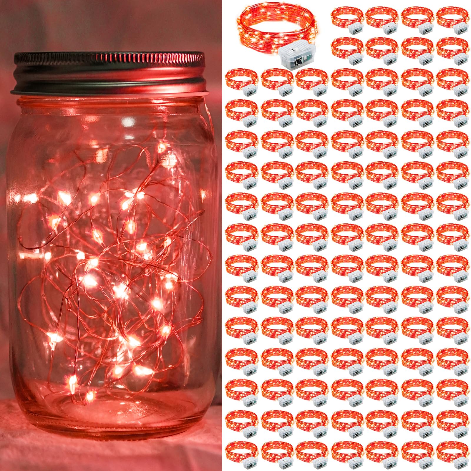 chzk LED Fairy Lights 100 Pack Battery Operated 7Ft 20LED Waterproof Twinkle Lights Red A01-Mini