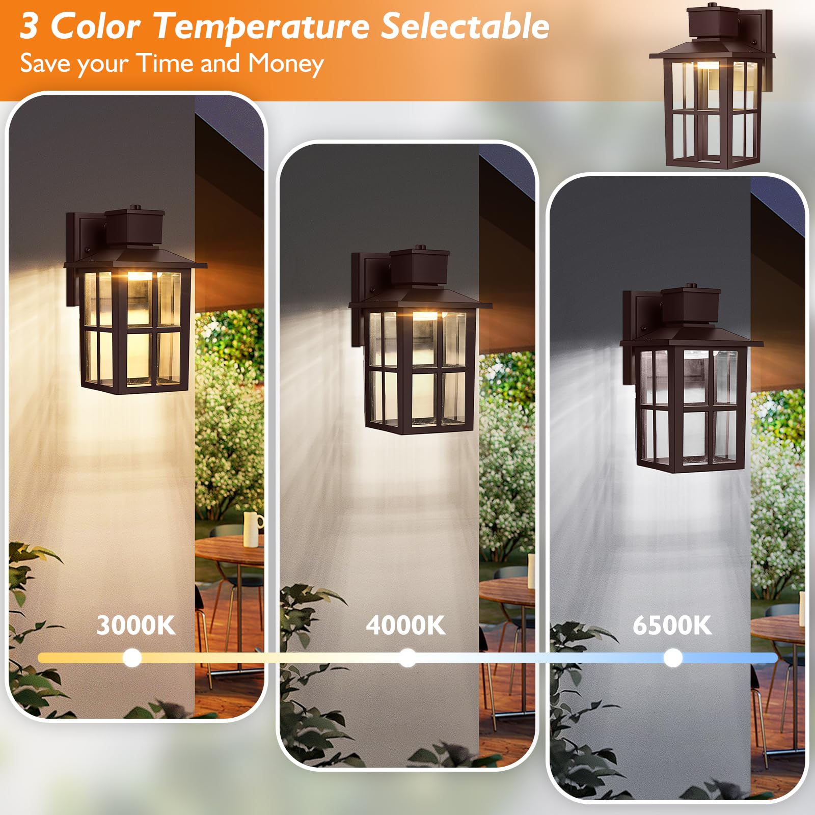 Brightever Outdoor Light Fixture, Led Exterior Lantern Waterproof, 10W 800Lm High Brightness, Selectable 3000K/4000K/6500K, Brow