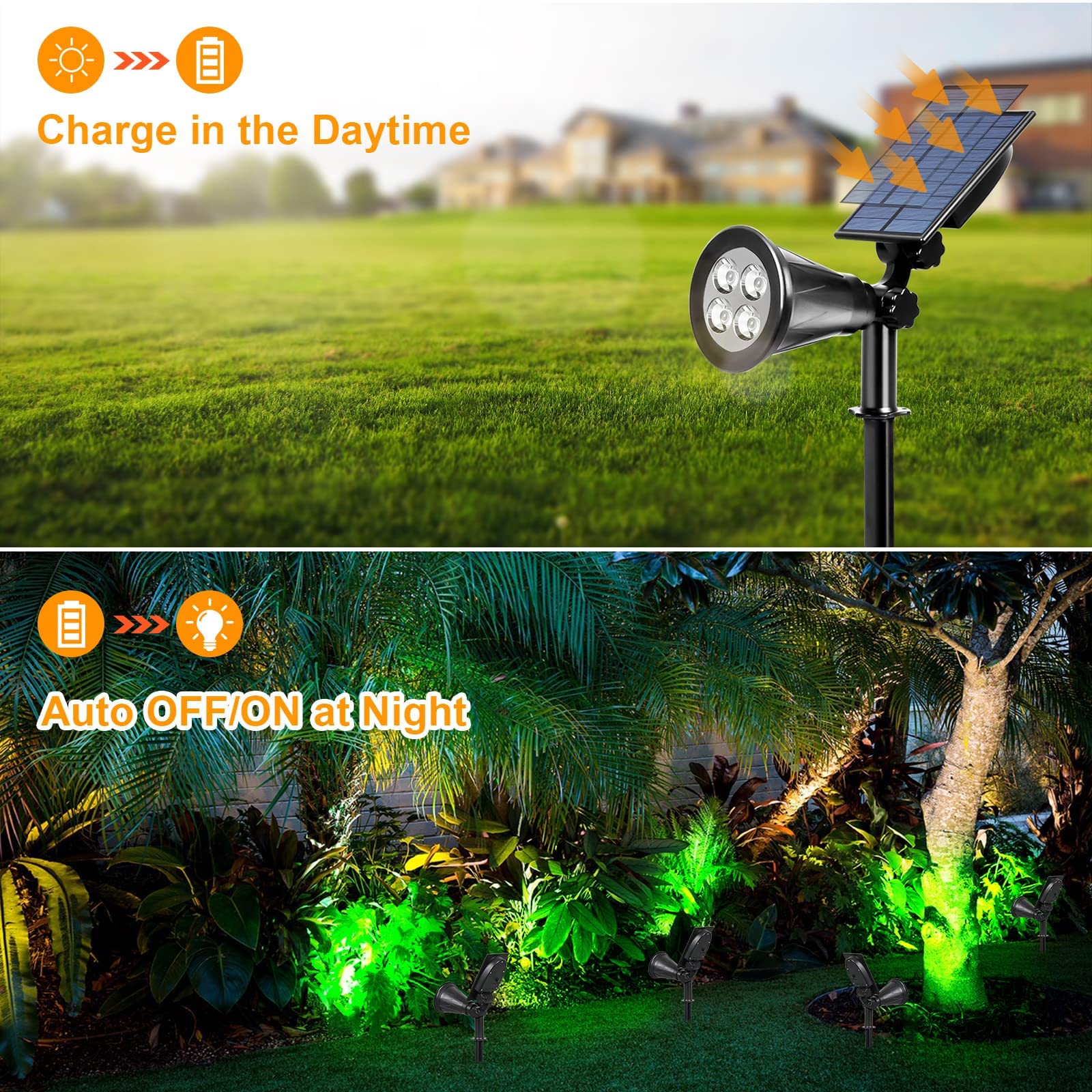 T-Sunus Green Solar Landscape Lights Christmas 4 Pack, Ip65 Waterproof Halloween Garden Pond Light, Auto-On/Off Security Spotlig