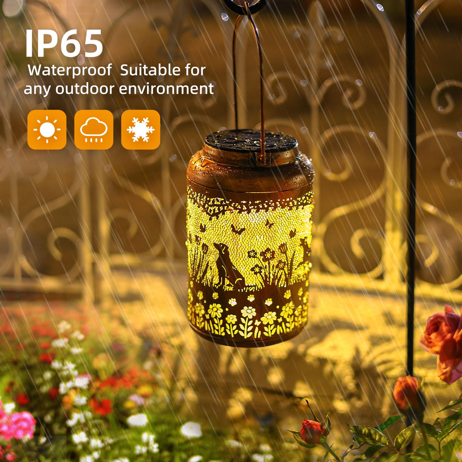 WACLSTDAY Dog Solar Lanterns - 2 Pack Outdoor Waterproof Metal Lights, Red Copper, Model B-W-DL-2508-GOU-02, Ideal for Garden Decor