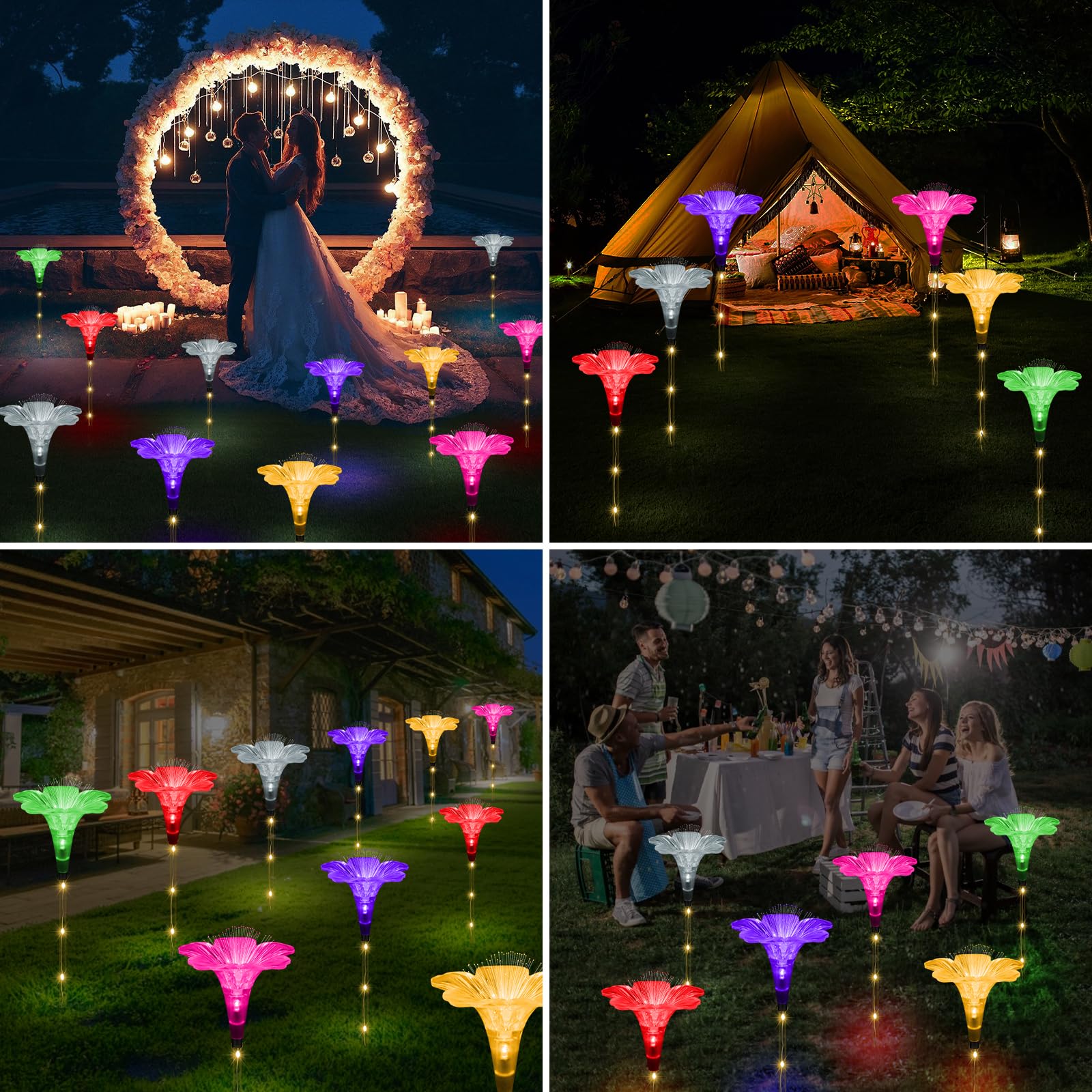 X-Giftkey Solar Garden Lights For Mom Gifts Decor Outdoor,6Pack Fiber Optic Lily Flowers With Unique Housewarming Gifts Outdoor,Solar Path Lights For Valentines Day/Mom/Wedding/Party/Yard Decor