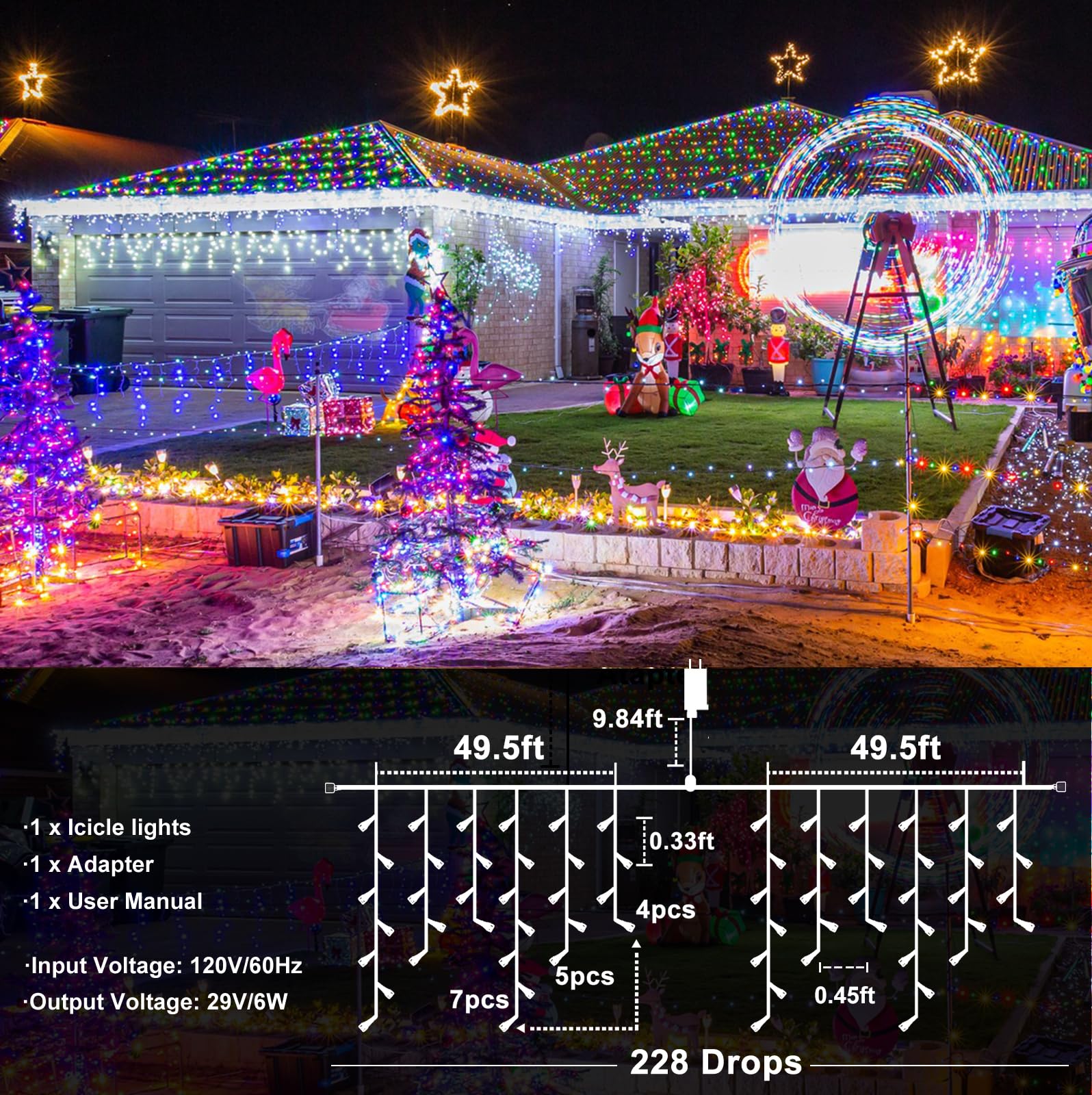 Christmas Lights Outdoor - 99 Ft 1216 Led Icicle Lights For Outside - Plug In 8 Modes Twinkle Lights For Christmas Decorations O