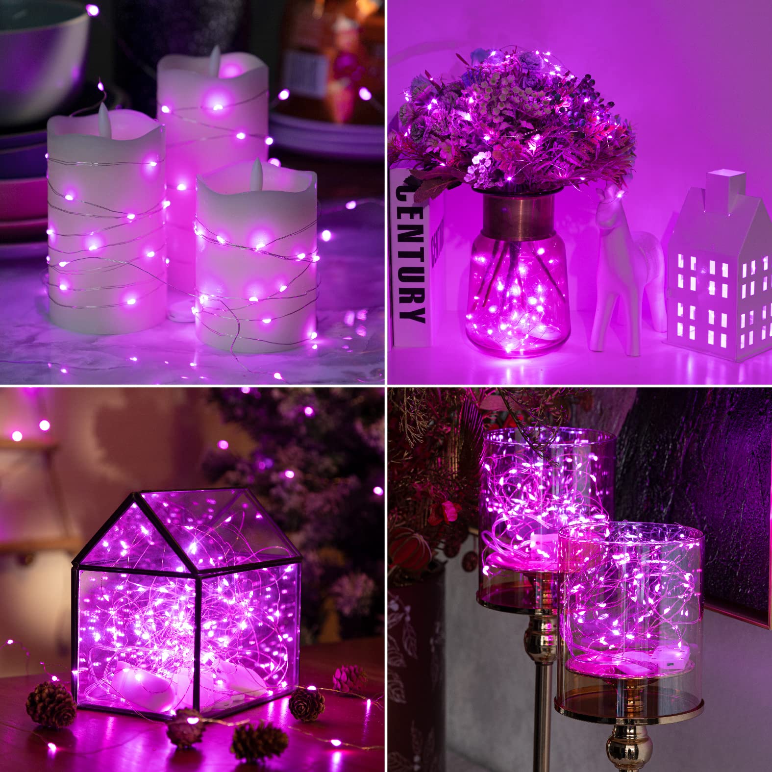 HXWEIYE Fairy Lights - 20LED Pink Battery Operated, 7ft Length, 12 Pack for DIY Wedding Party Bedroom Patio Christmas Décor