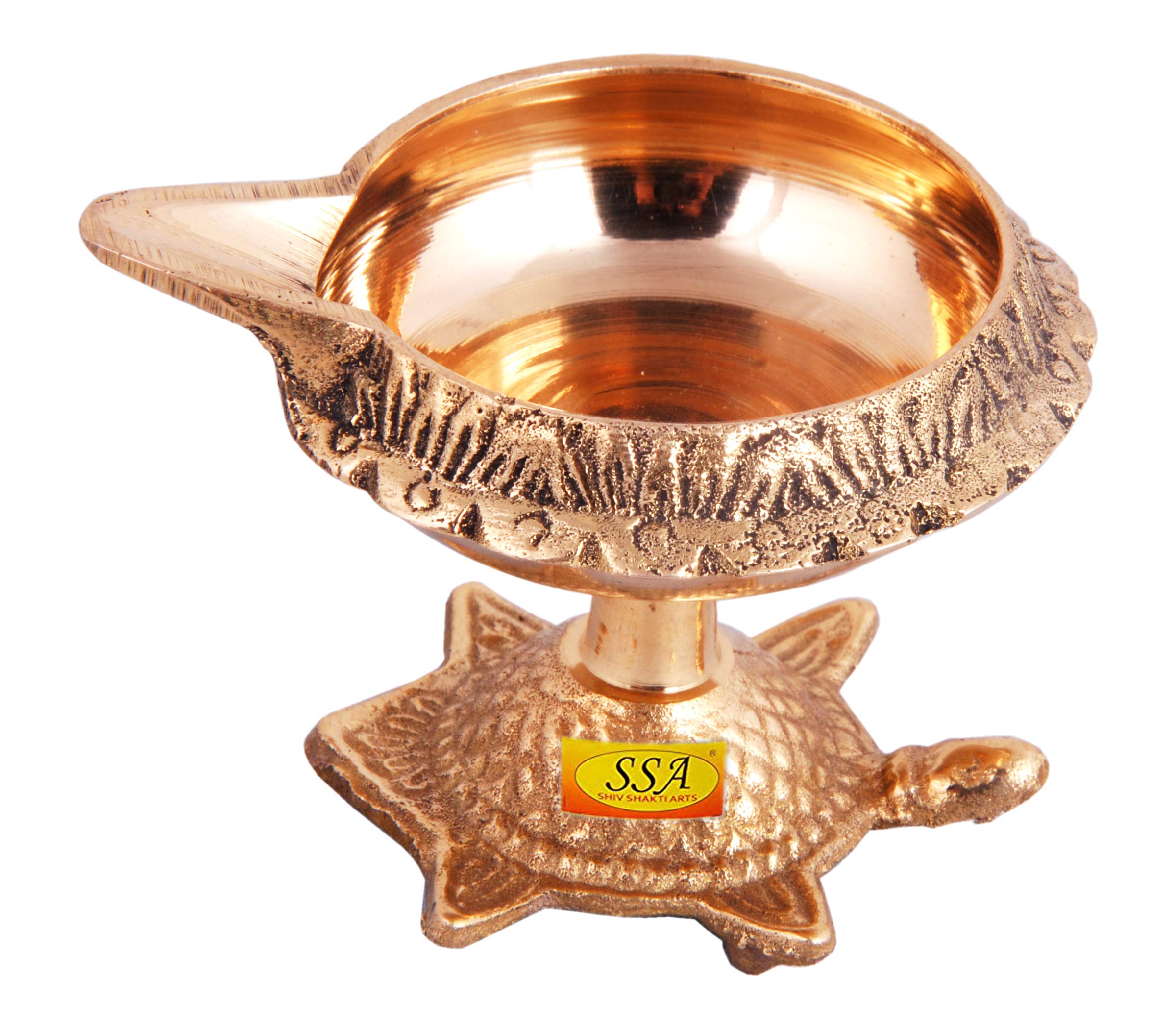 Shiv Shakti Arts Pure Brass Kuber Diya with Turtle Base Big No.2 (110 Gm Each) Designer Engraved Diya, Deepak for 2020 Navrati D