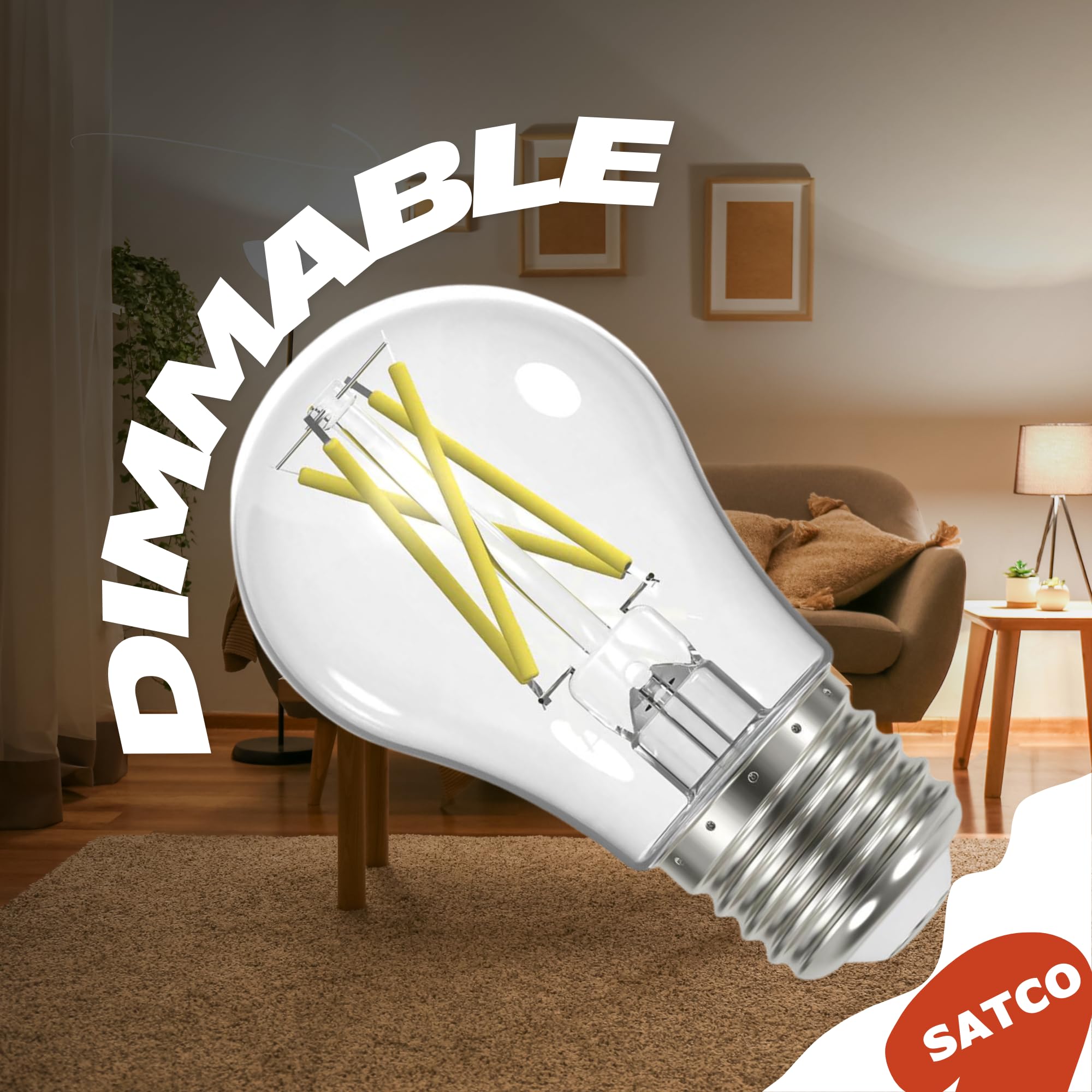 Satco S12409-5 Watt Led A19 Bulb, Clear Medium E26 Base, 3000K Soft White, 90 Cri, 450 Lumens, Dimmable, Rated For Enclosed Fixt