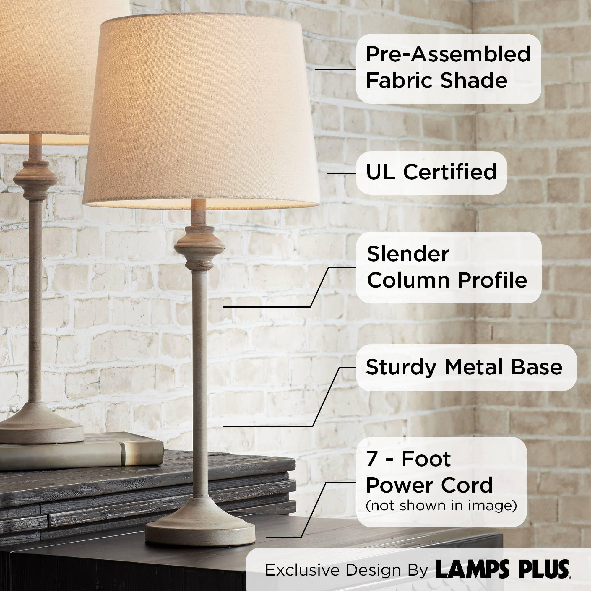 360 Lighting Lynn Country Cottage Rustic Buffet Table Lamps 26 3/4'' Tall Skinny Set Of 2 Light Beige Wood Oatmeal Fabric Tapere
