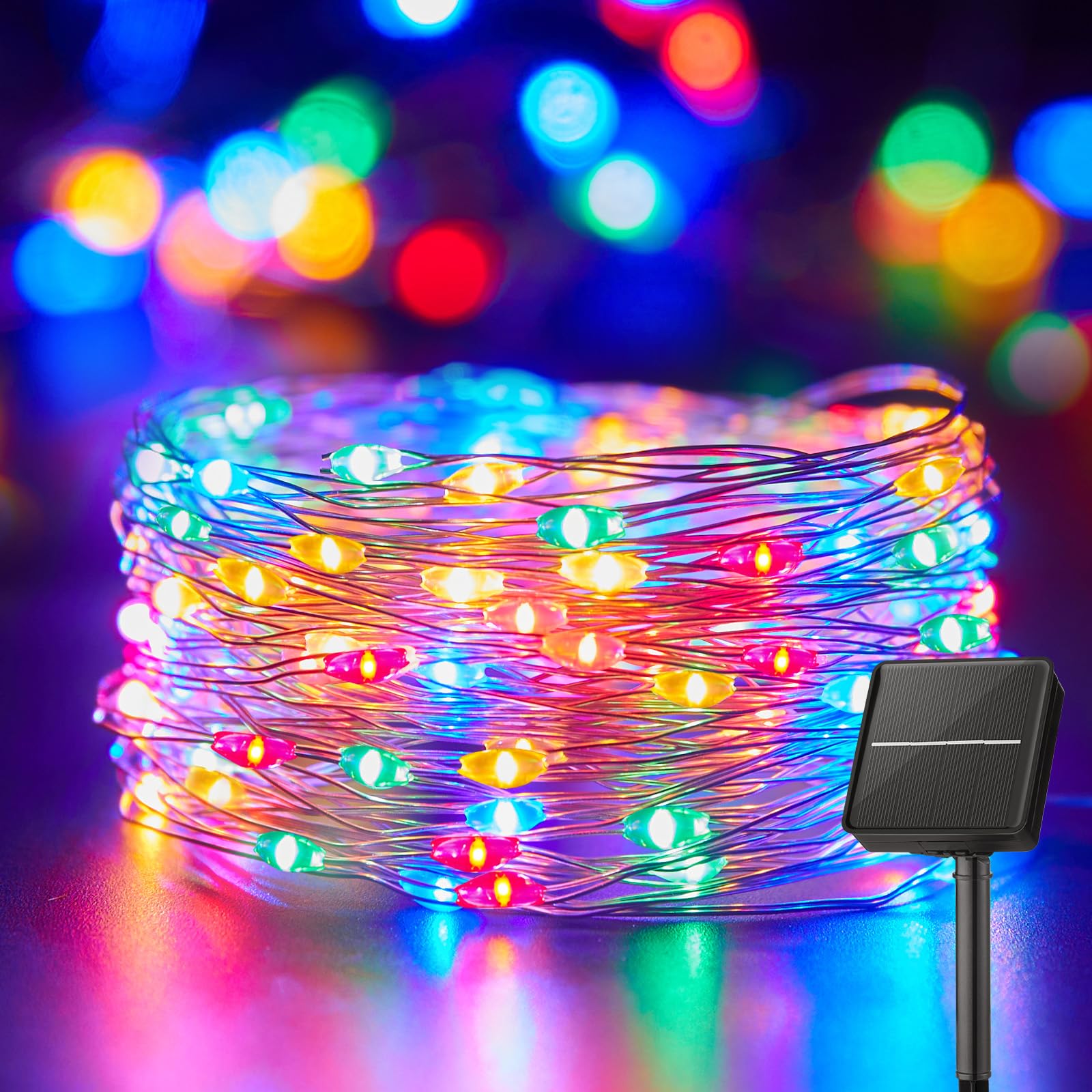 Minetom Solar String Lights for Outside, 33Ft 100 LED Outdoor Solar Fairy Lights, 8 Modes Balcony Lights for Tree Patio Christmas Party Wedding Decor (Multicolor)