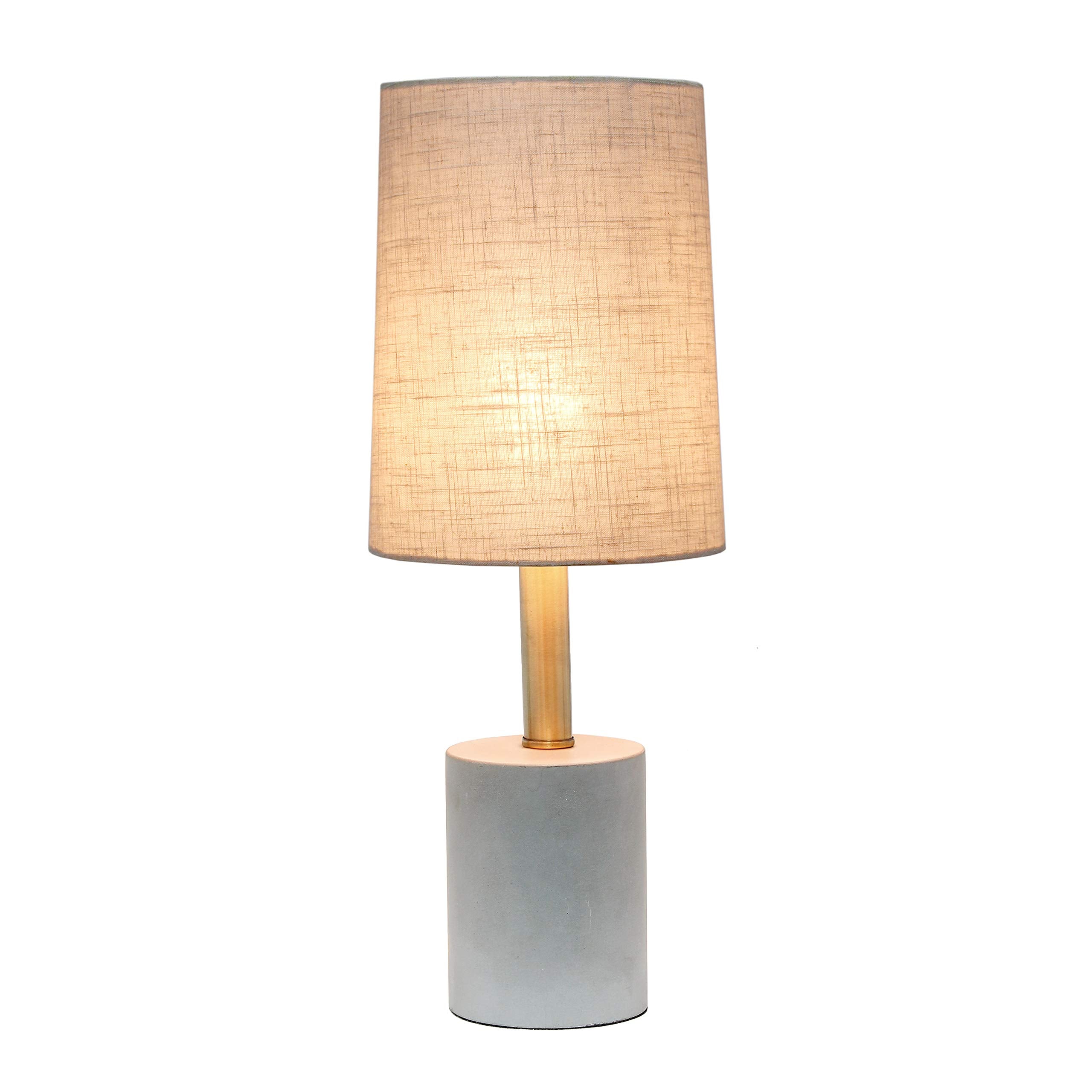 Elegant Designs LT3314-KHK Cement Table Lamp, Antique Brass Detail, Khaki Color, Modern Home Decor Lighting