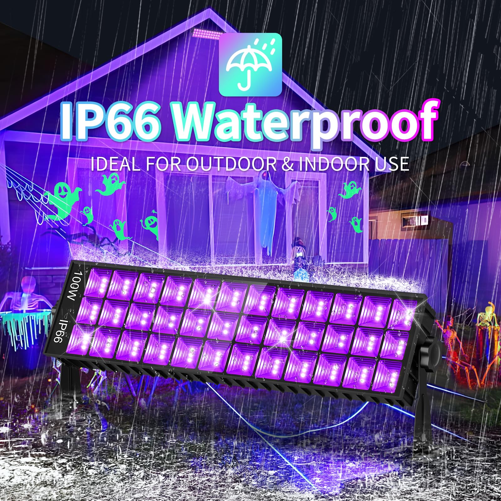 Isuerfy 100W Black Light Bar - Ip66 Waterproof Led, 3 Count, 6Ft Cord, Ideal For Outdoor Neon Glow Parties, Model Isuerfy-Blb100