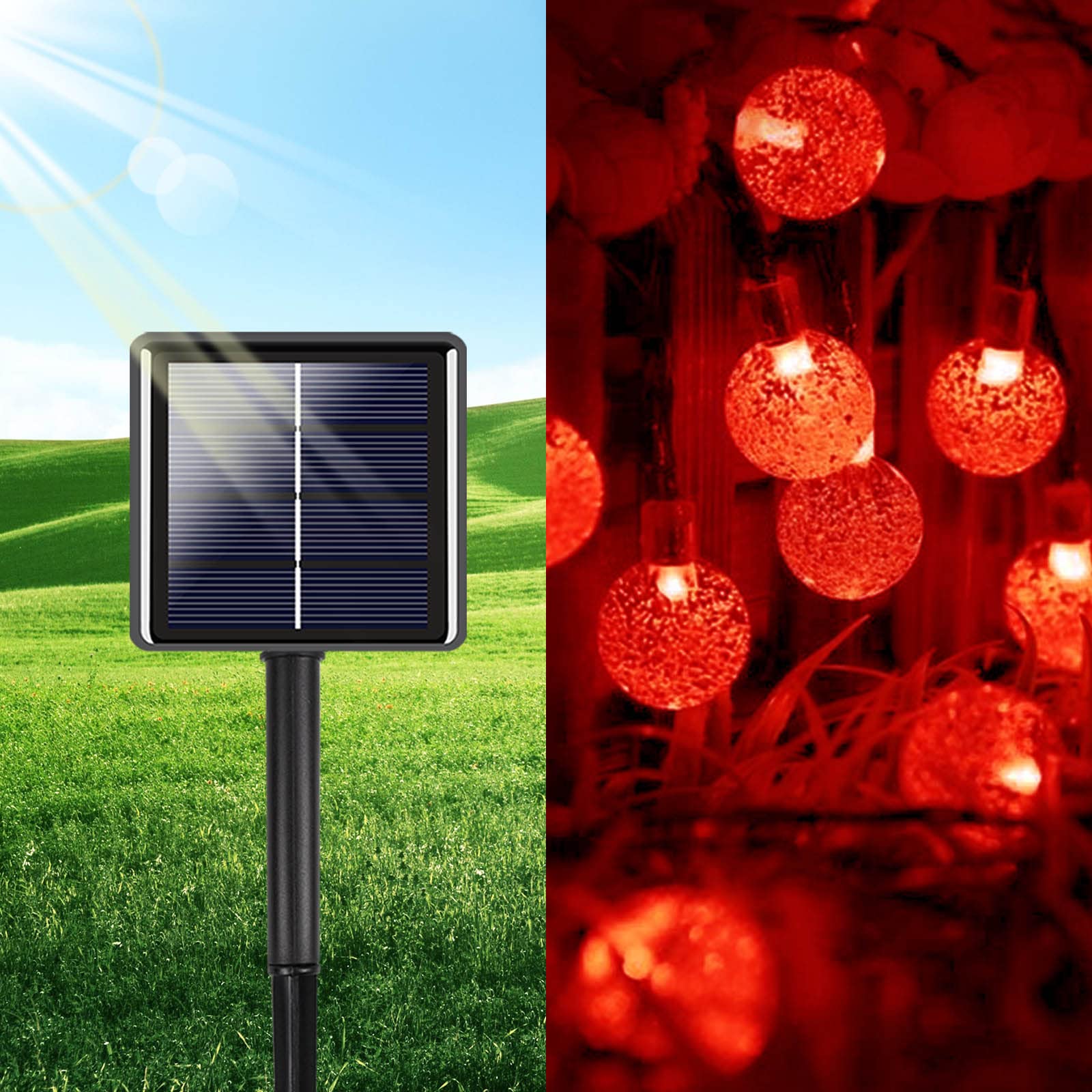 2-Pack Total 100 Led 64Ft Red Solar String Lights For Outside, Waterproof Solar Halloween Lights With 8 Lighting Modes, Crystal