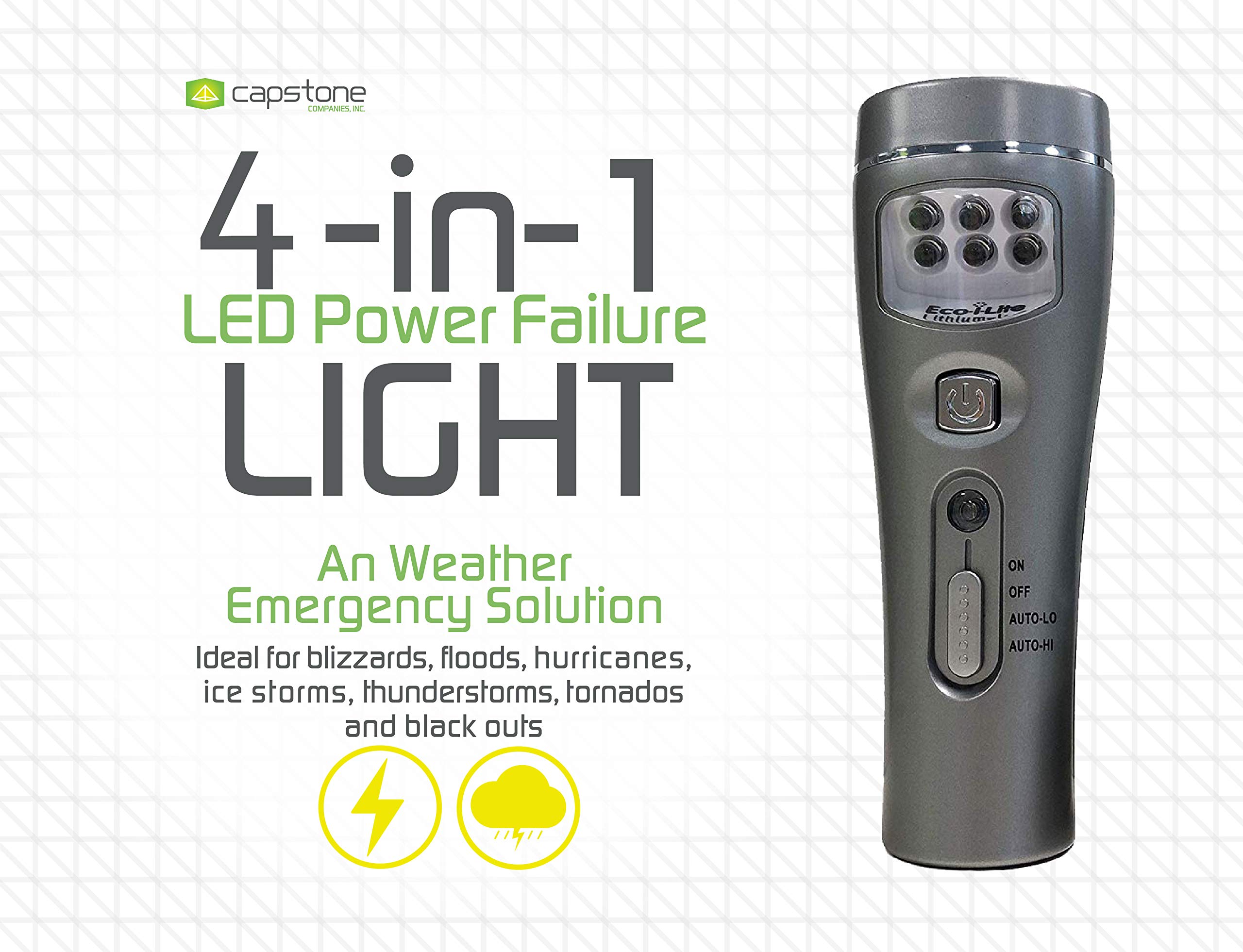 Capstone Lighting 4-In-1 Eco-I-Lite - Use As Emergency Flashlights, Night Light, Power Failure Light & Work Light - Rechargeable Flashlight Great For Hurricane Supplies, Black Outs, Power Failure