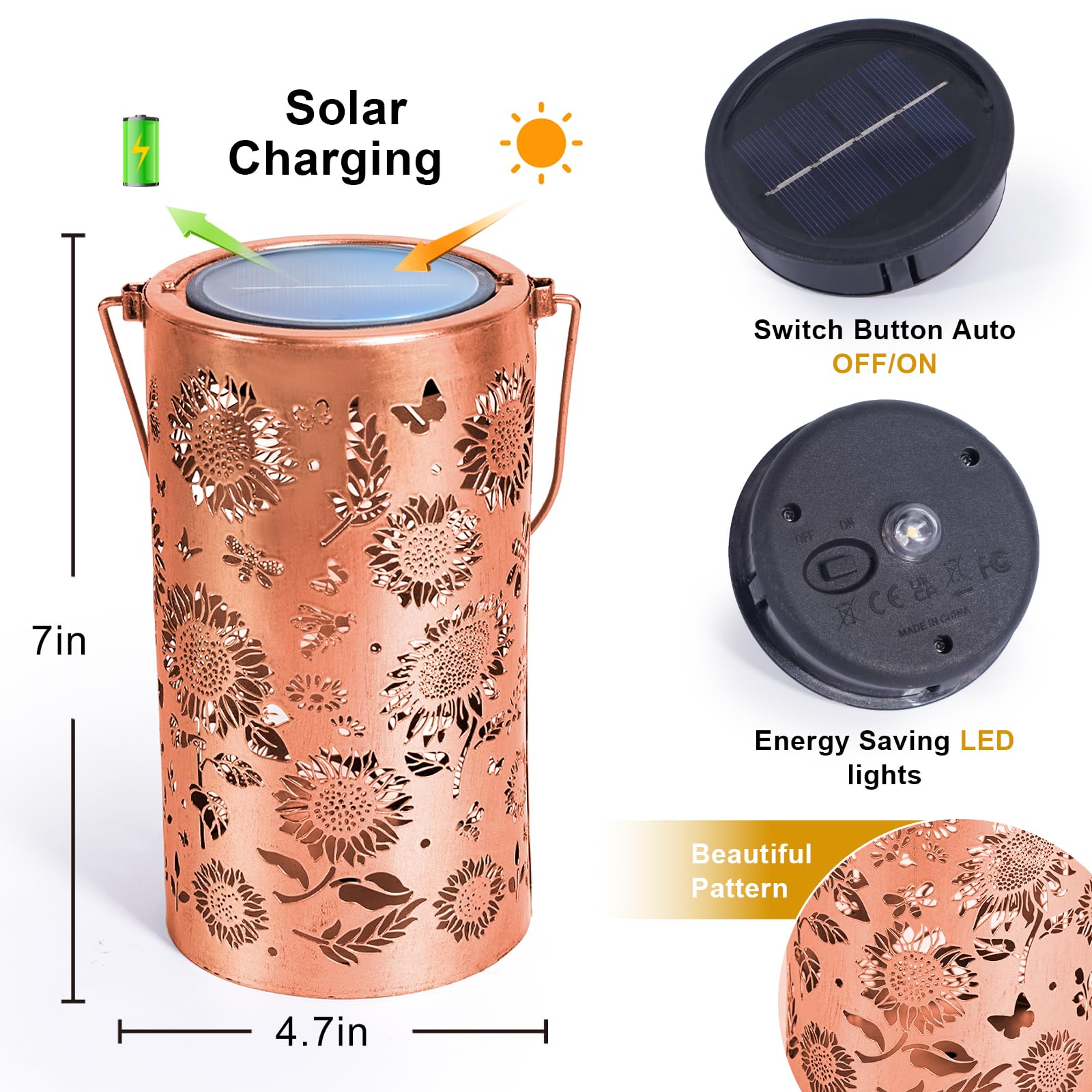 Gpp Solar Lanterns Outdoor Waterproof Sunflower Solar Lights Metal Outdoor Decor For Yard Patio Backyard Porch - Christmas Birth