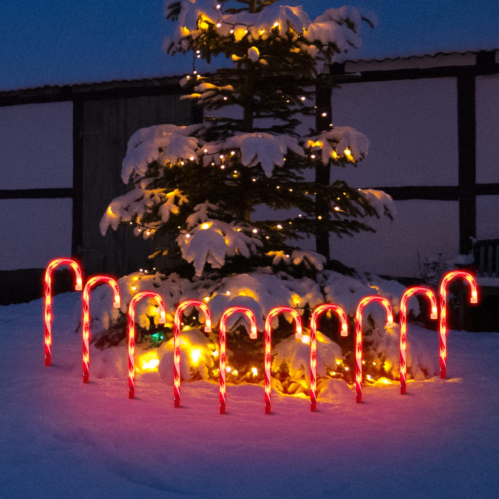 Lamphome 20Pack 12&quot; Christmas Candy Cane Pathway Markers, Xmas Pathway Lights Outdoor With 200 Lights For Walkway Garden Lawn Holiday Decorations