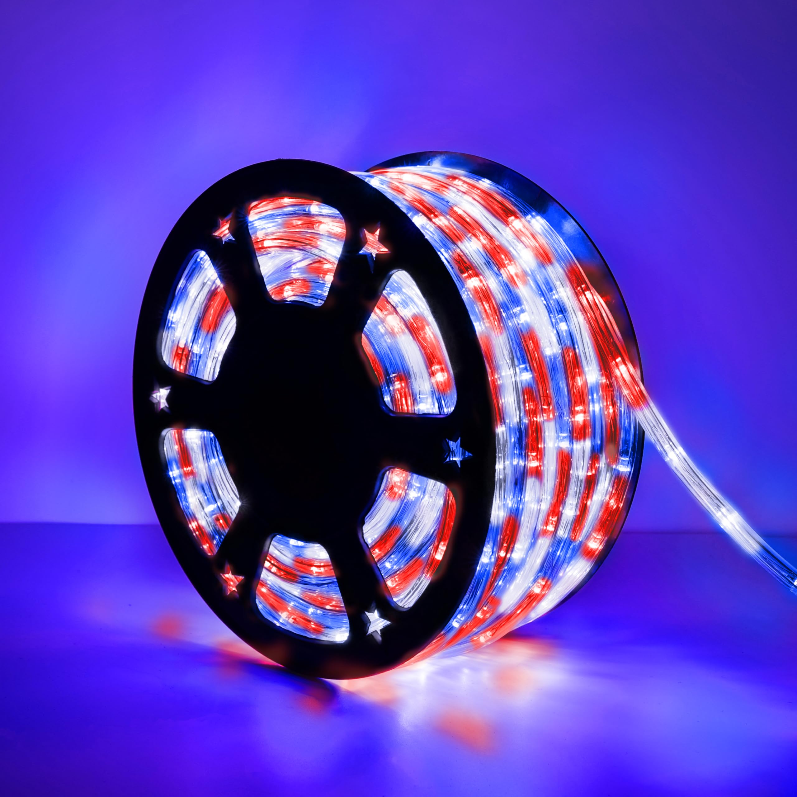 Jnaurb 200ft LED Rope Lights Outdoor, Waterproof PVC Tube, 1440 LEDs, 8 Modes, Red & White & Blue