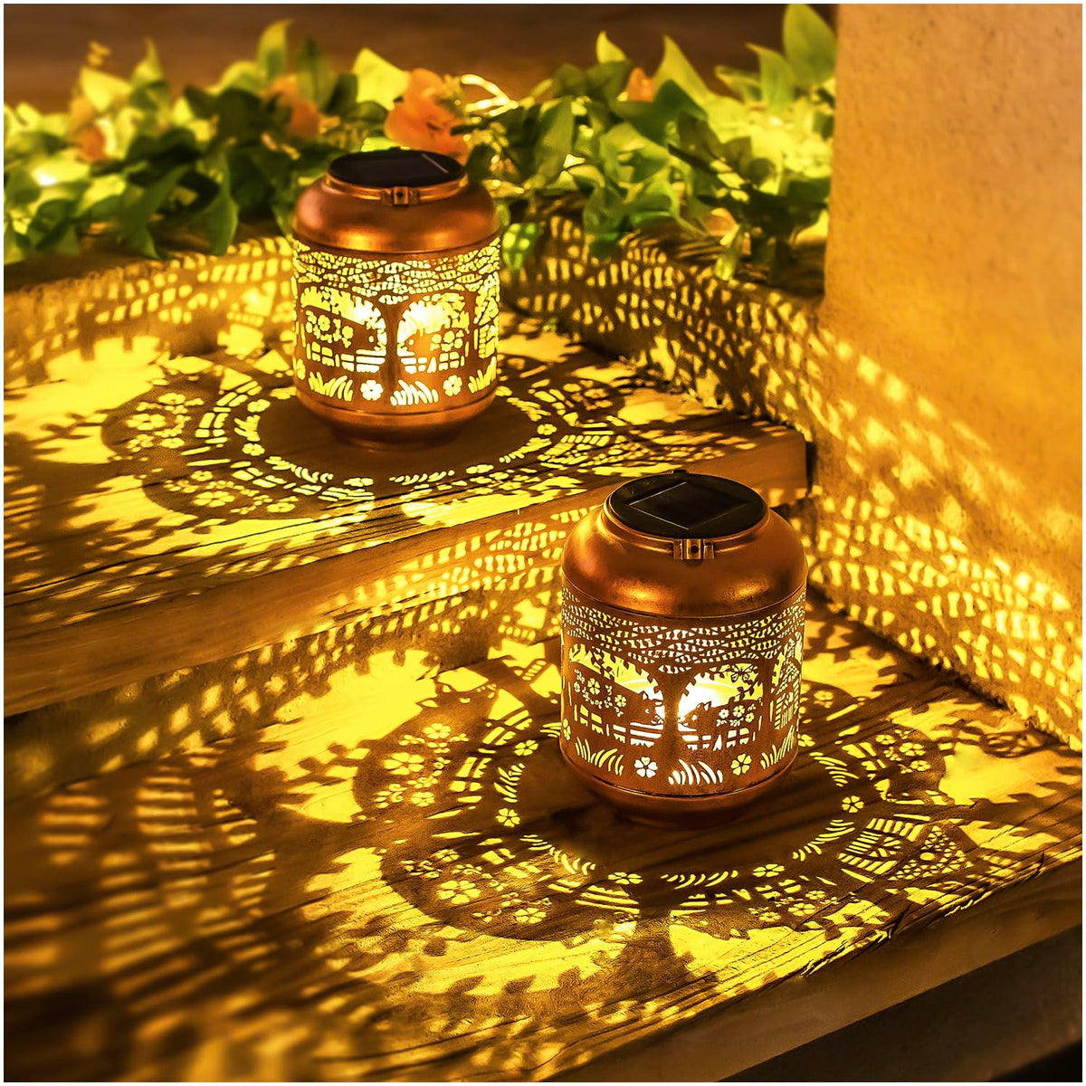 2 Pack Pig Solar Lanterns Outdoor Waterproof Hanging Solar Lights Pig Gifts for Women Men Mom Metal Decorative LED Outdoor Lante