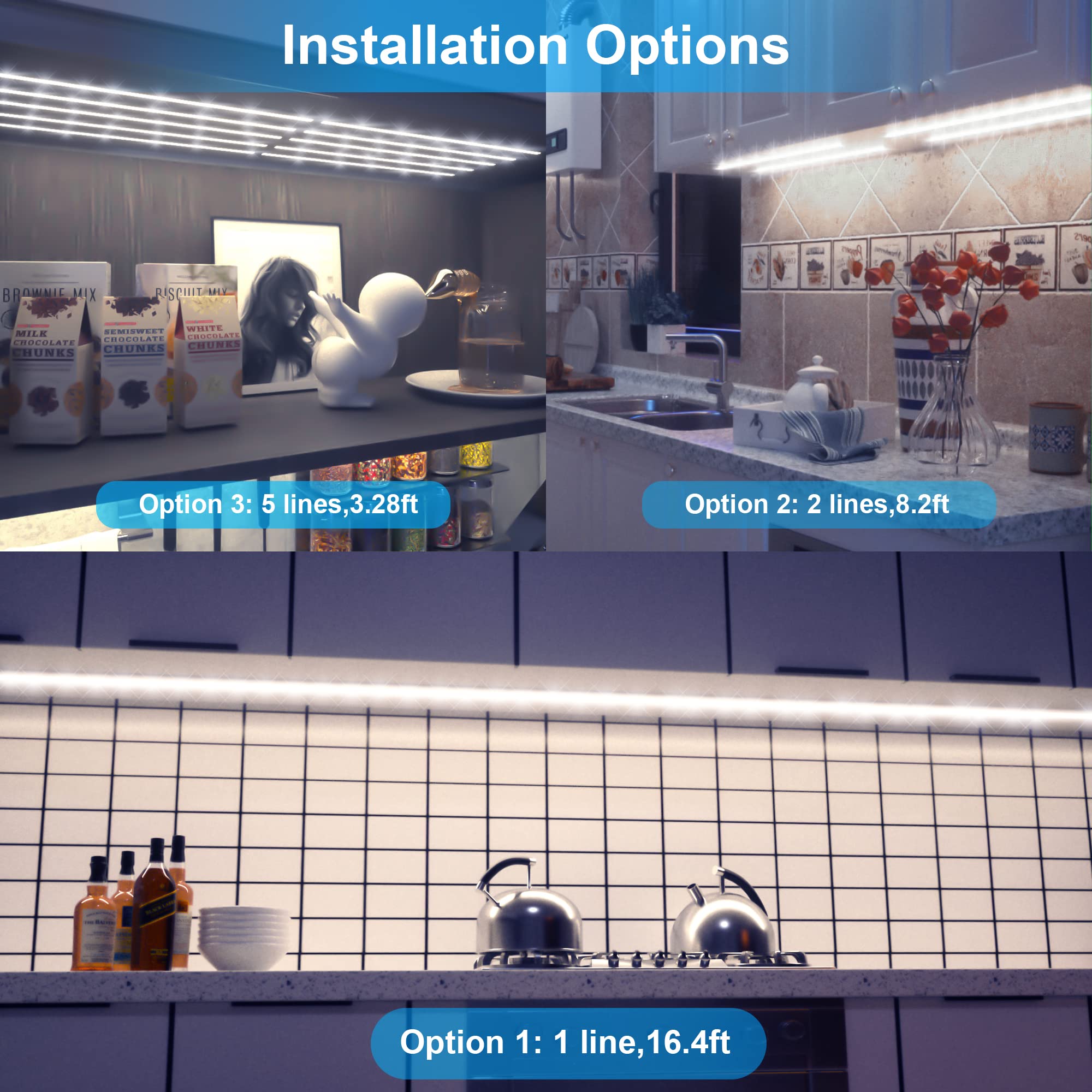 Lafulit 10 Pcs Under Cabinet Lights Kit, Stick On Lights, Flexible Led Strip Lights With Remote And Power Adapter,For Kitchen Ca