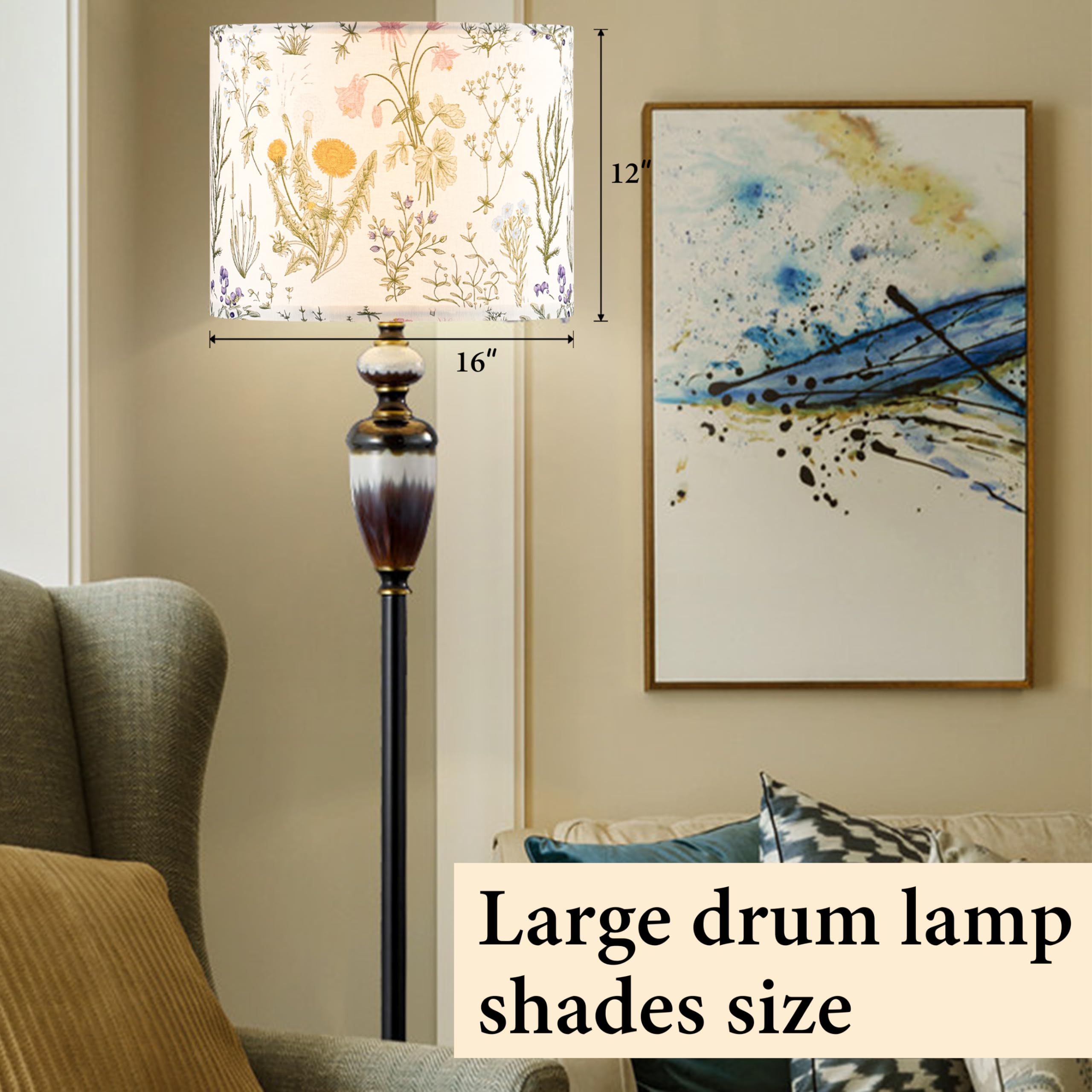 GO&SO Drum Lamp Shade, 16inx16inx12in, Polyester Linen, Multicolour-7, Spider E27 Base, DIY Assembly, Model G5-17-7DZT-