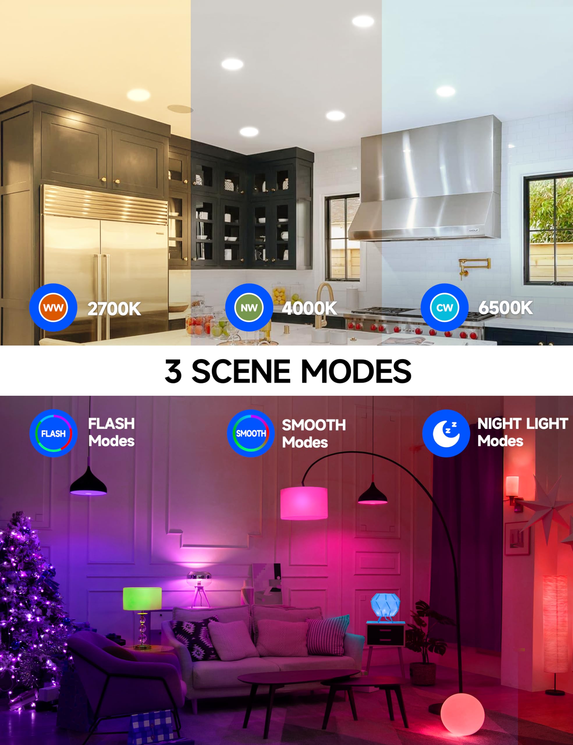 UNILAMP BR30 LED Color Changing Light Bulbs, 12W Dimmable, 2 Pack, Multi-Colored, E26, 100W Equivalent, Remote Control