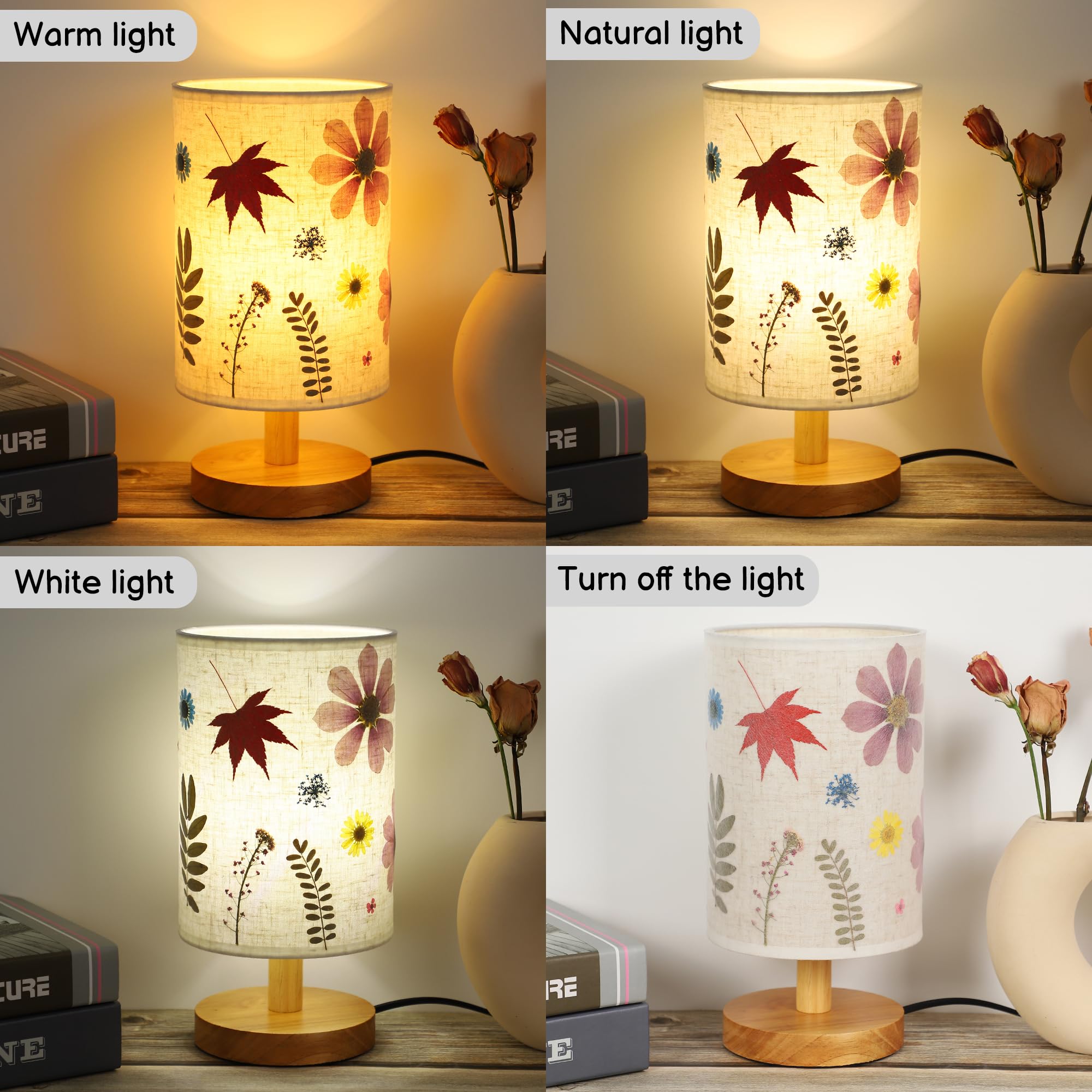 Wsyear Dried Flower Led Aesthetic Table Lamp, Mother'S Day Multi-Way Dimmable Natural Pressed Flower Desk Lamp With Wooden Stand